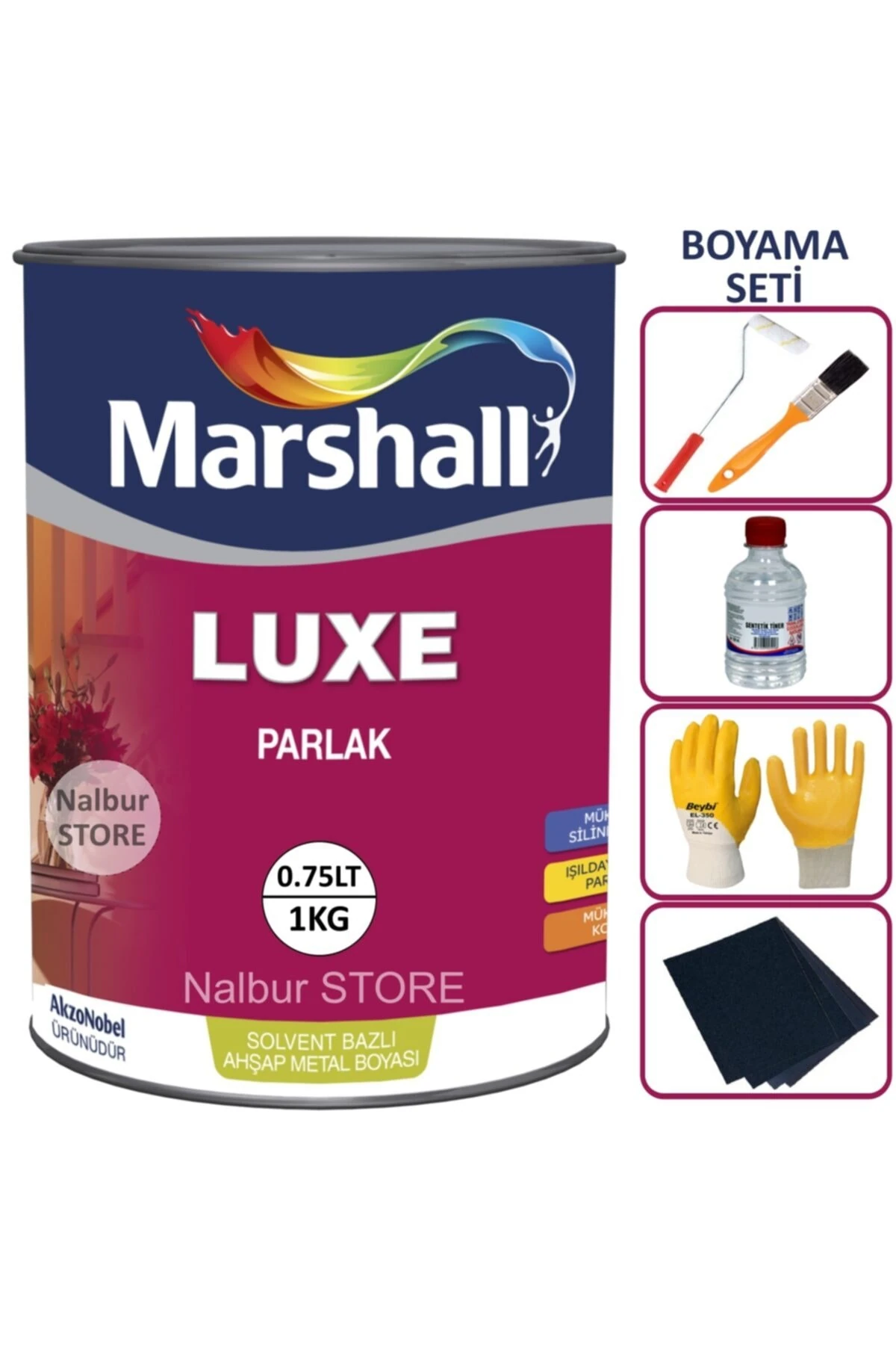 Luxe Parlak Yağlı Boya-0.75lt=1kg-ahşap-demir-plastik Boyamada Mükemmel Sonuç+boyama Seti