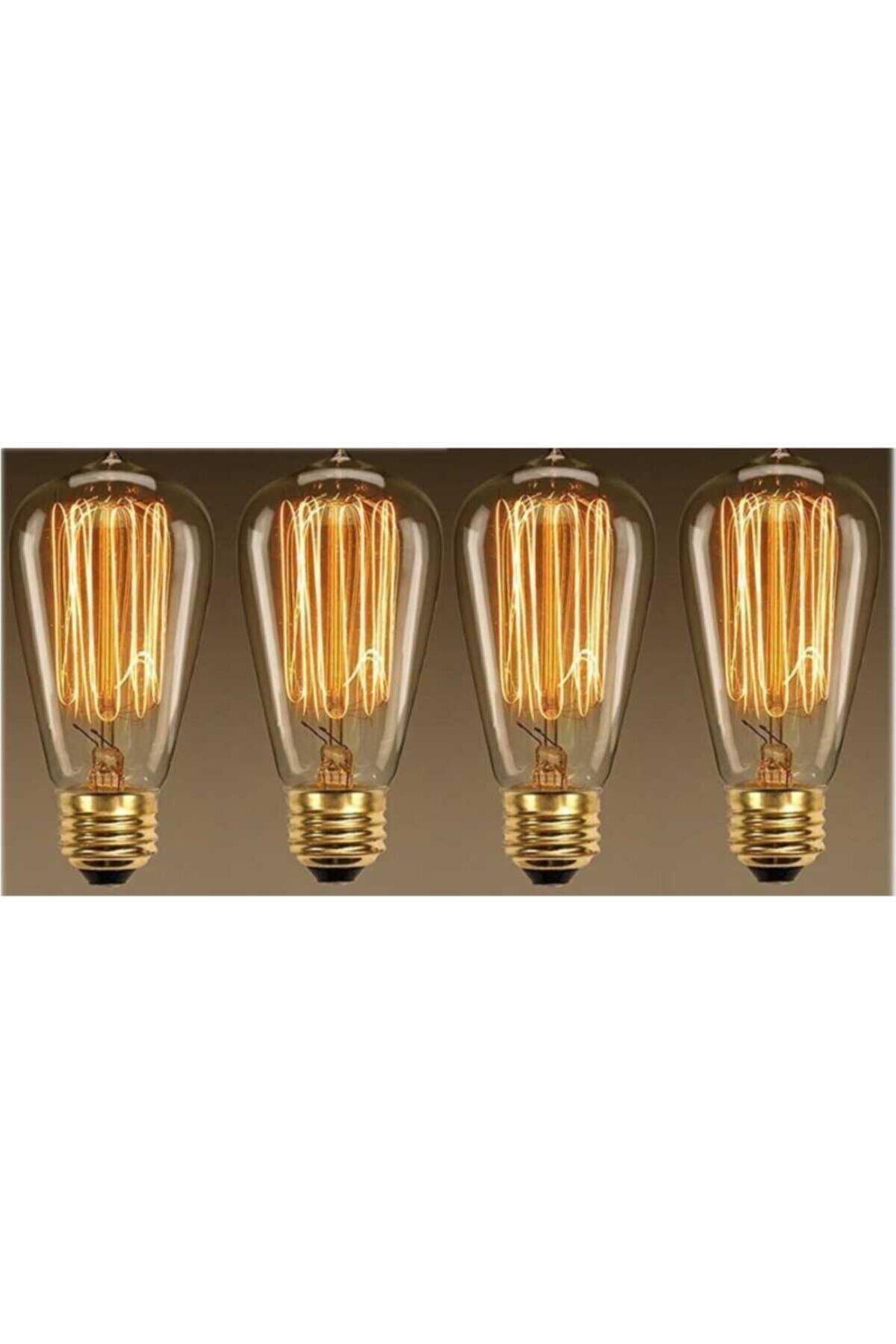 4 Adet Flemanlı Armut St64 Modeli Rustik Ampul 40 Watt E27 Duy Dekoratif Ampül