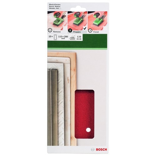 BOSCH - Titreşimli Zımpara Kağıdı 10'Lu, 115 X 280 Mm 120 Kum 14 Delik