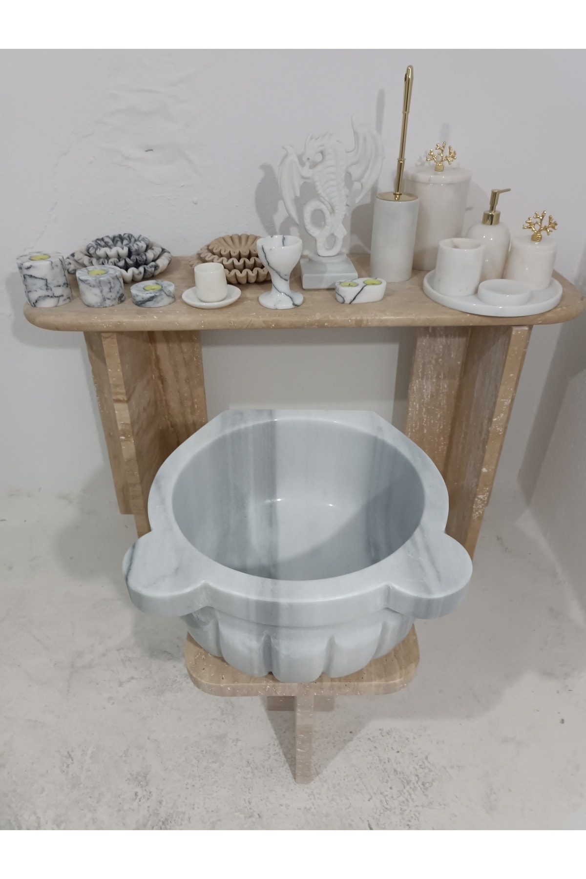 Mermer Kurna Beyaz-kavun Dilimli-hamam Kurnası-banyo Kurnası-ev Hediyesi-mermer Ev Aksesuarlar