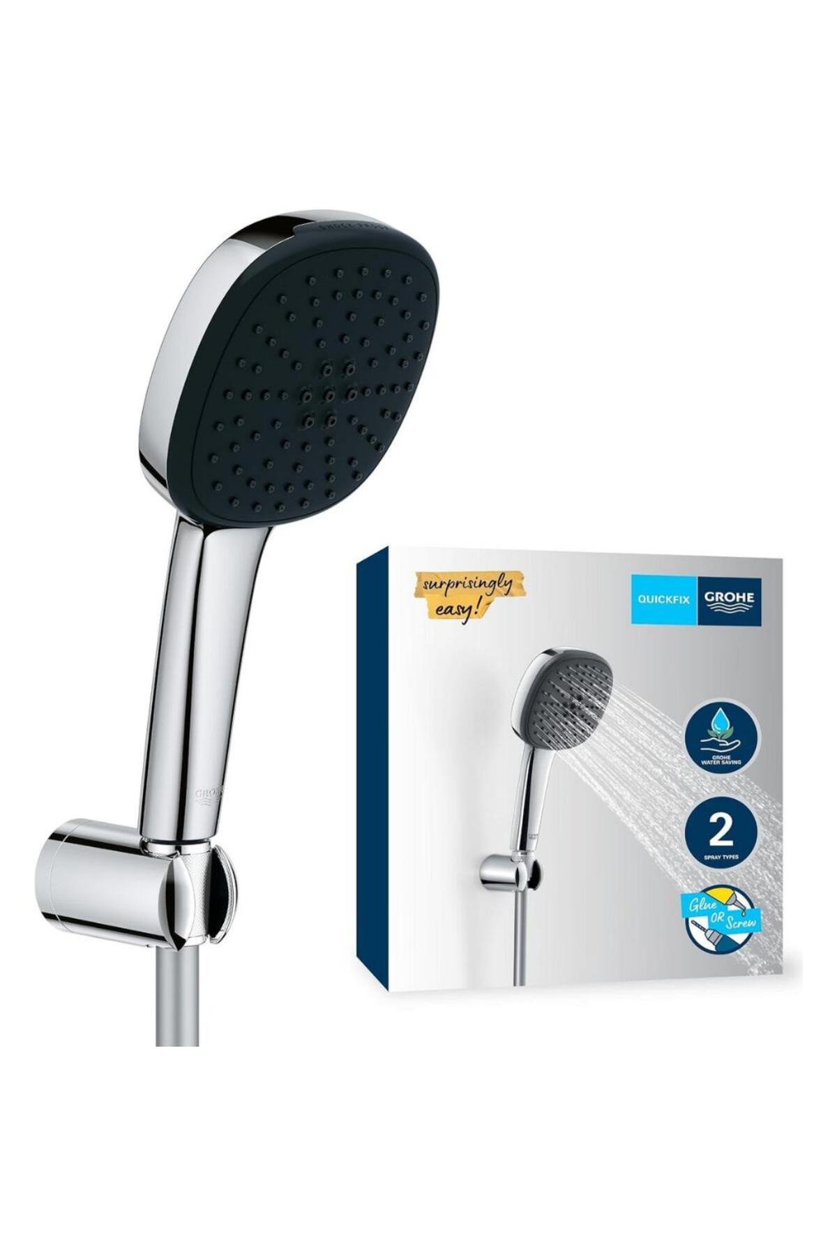 Vitalio Comfort 110 El Duşu Seti, 110 mm Kare 2 Akışlı El Duşu, Duş Başlığı Tutucu, 1750 mm Duş Hort