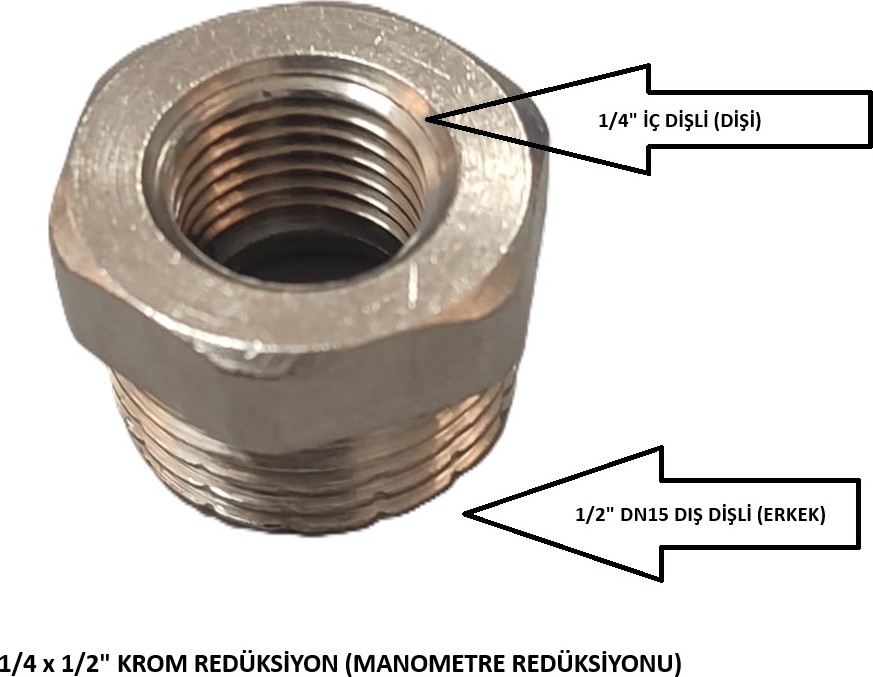 1/4 x 1/2"krom Dişli Redüksiyon (Manometre Redüksiyonu) - Chrome Reduction