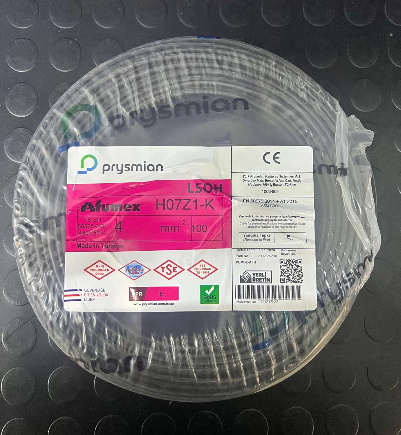 Orjınal H07Z1-K Siyah 4 mm Kablo 100MT