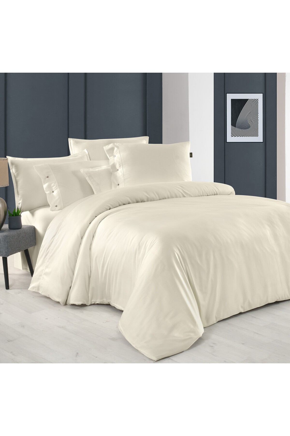 Monochrome Saten Çift Kişilik Cream Nevresim Takımı