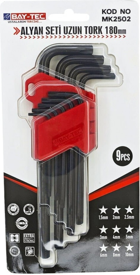 MK2502 9'lu Uzun Torx Allen Anahtar Takımı 180MM