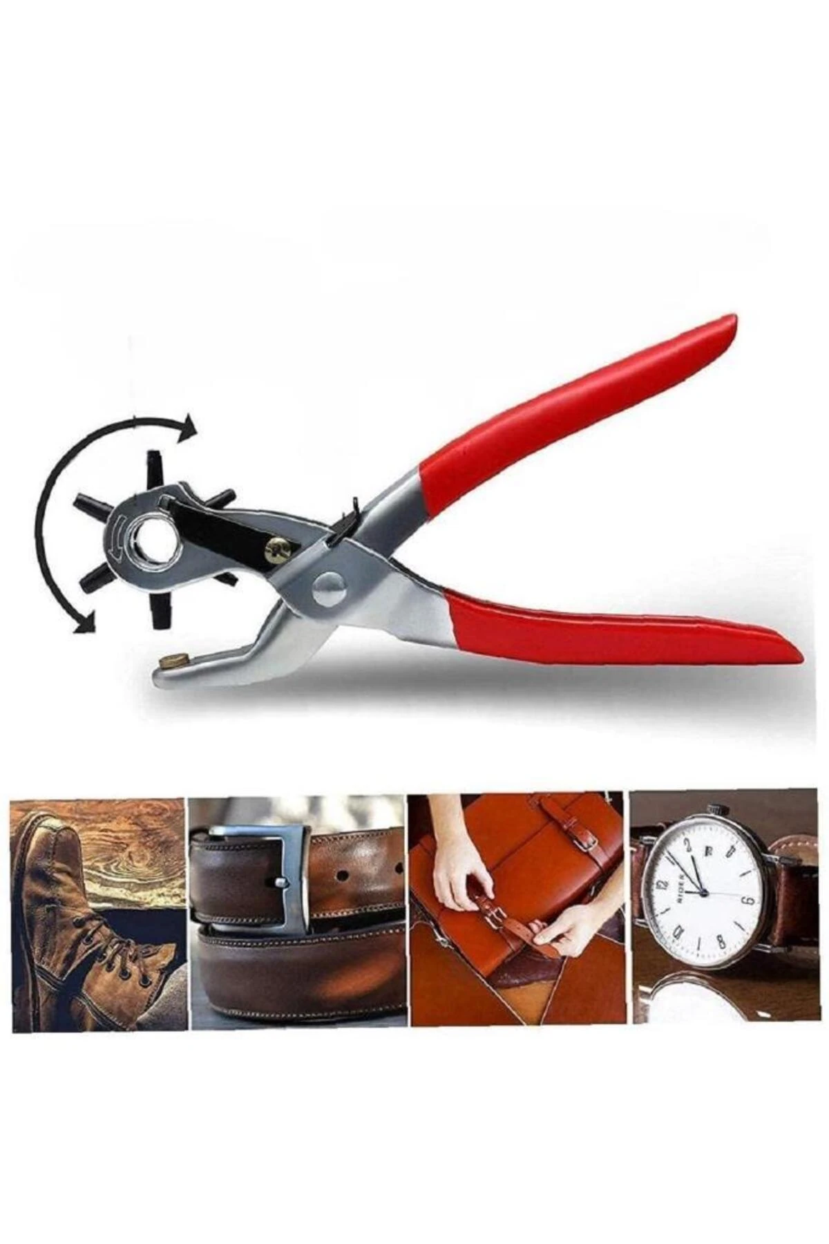 6 Başlıklı Kemer Delme Pensesi Deri Pensi Saat Kayışı Delici Yuvarlak ve Düz Delik Açıcı Alet