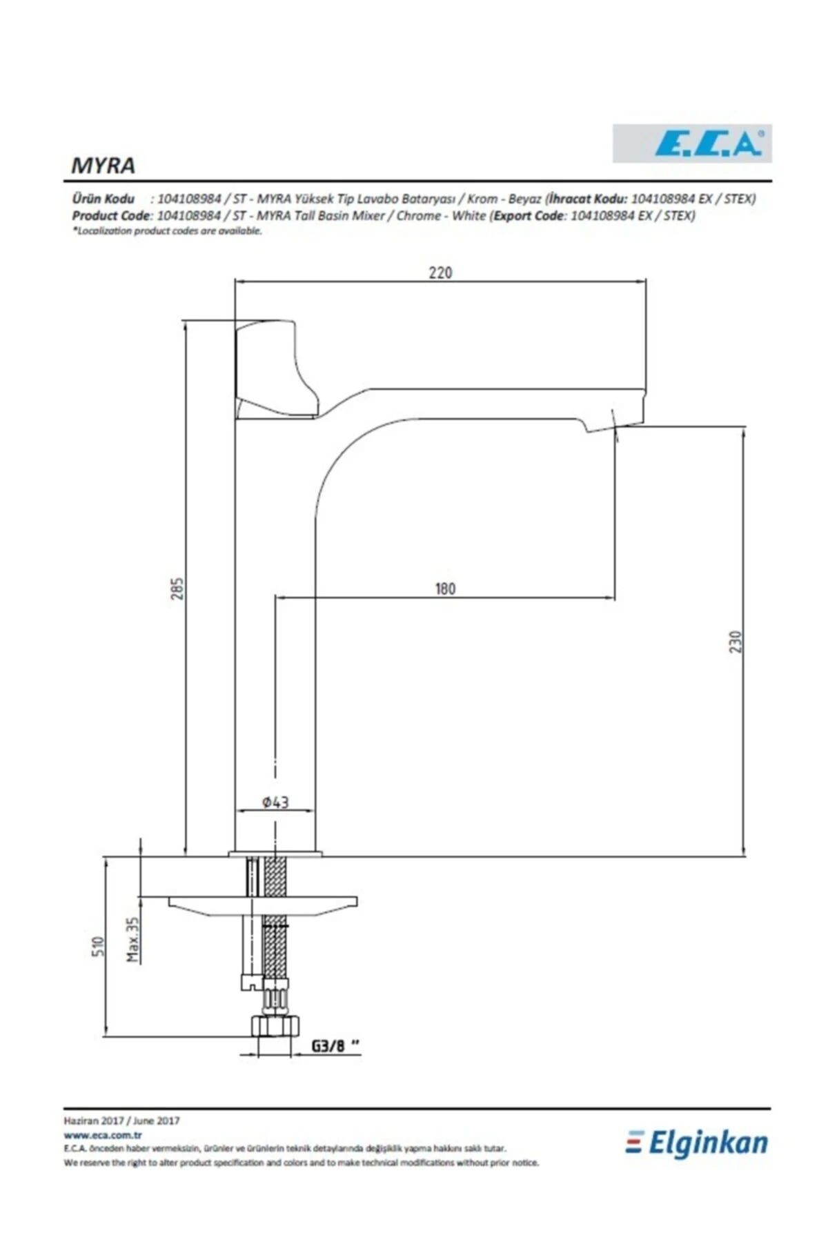 Myra Yüksek Tip Çanak Lavabo Bataryası - Beyaz 104108984