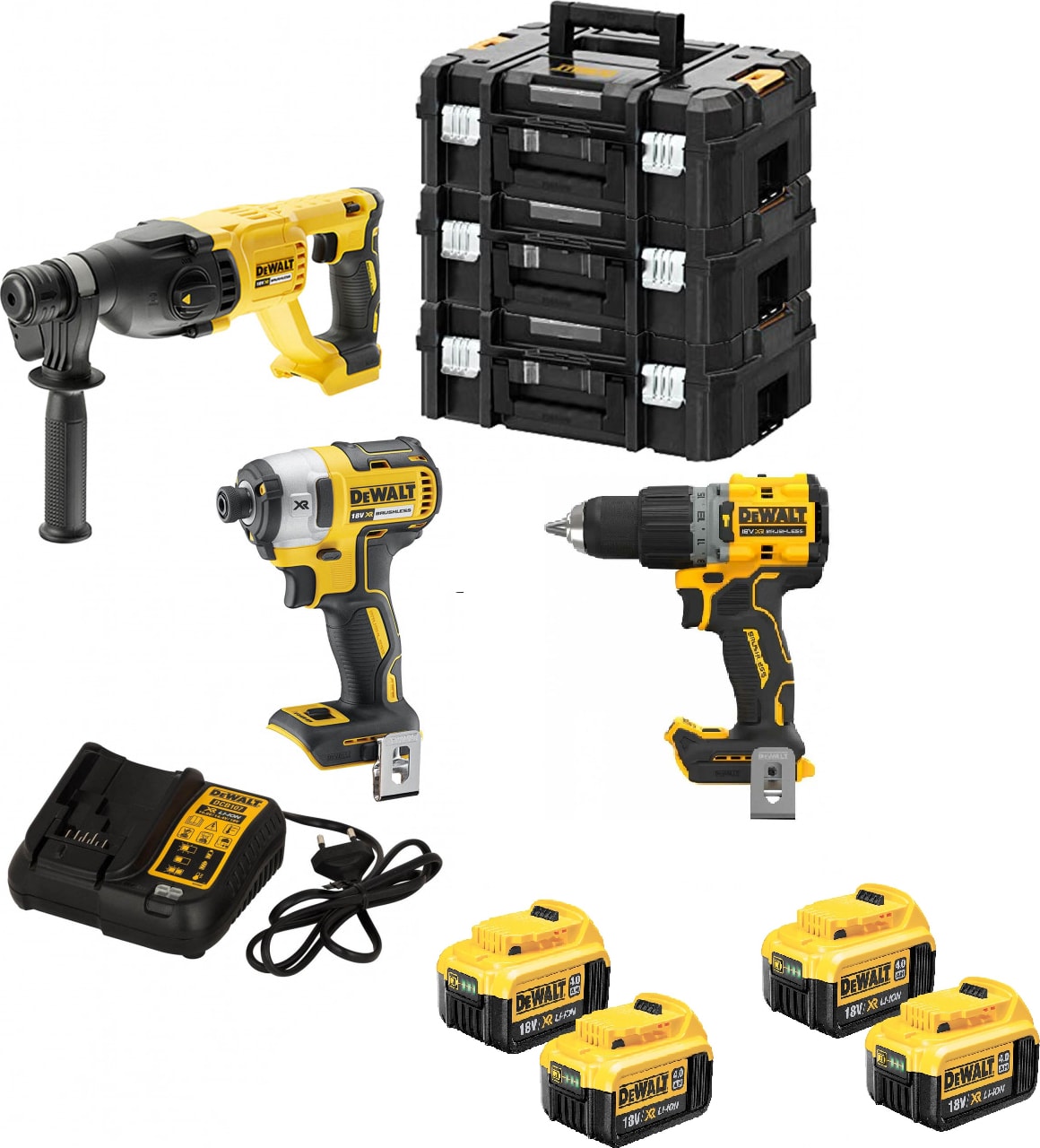 DEWALT DCH133NT Şarjlı Kırıcı Delici+DCF887NT Darbeli Tornavida Makinesi+DCD805NT Darbeli Vidalam+4X4 Ah Akü + 1 x Dolum Cihazı