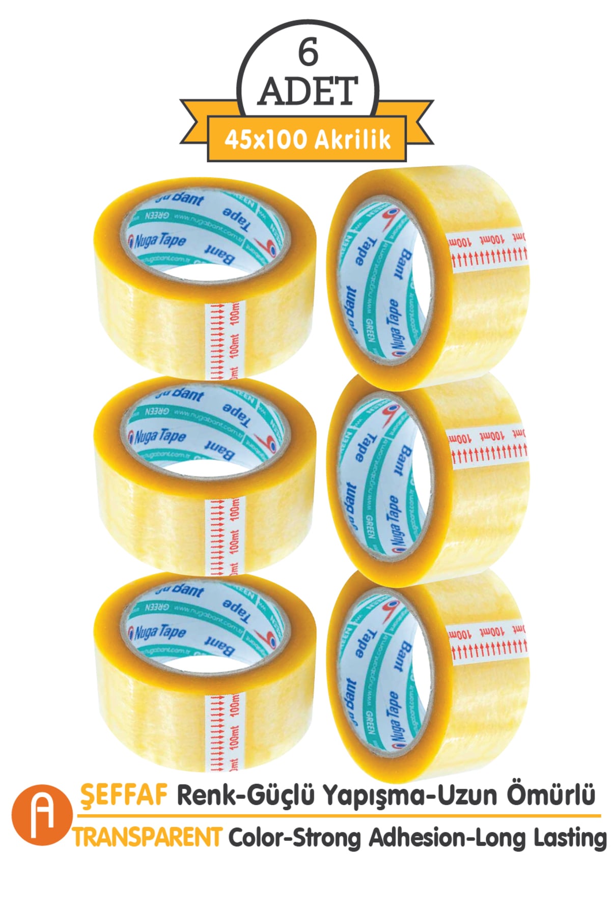 Koli Bandı Şeffaf 45mm.x100metre (6ADET) Akrilik | Ambalaj-paketleme