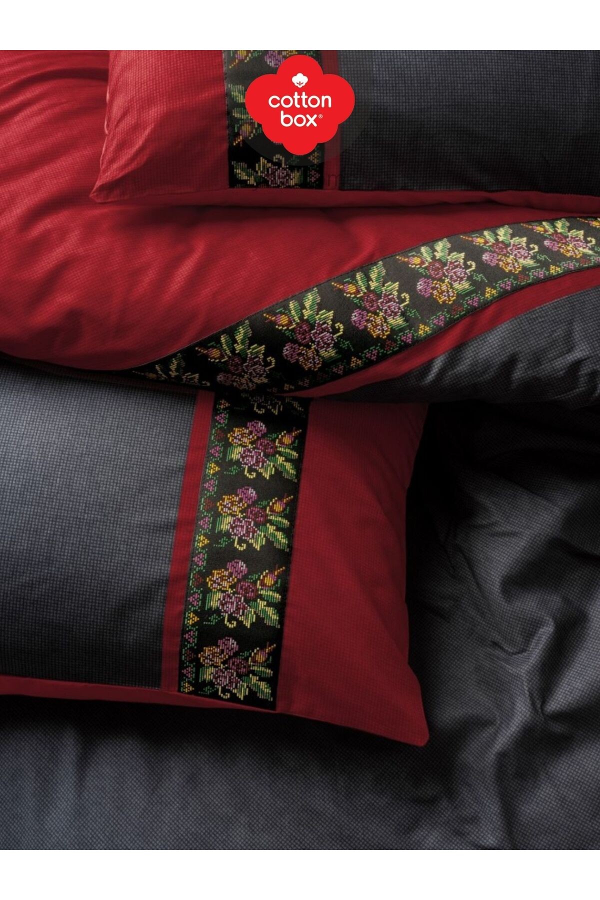 FOLKART LIENZO ANTRASIT Ranforce Çift Kişilik Nevresim Takımı %100 Pamuk