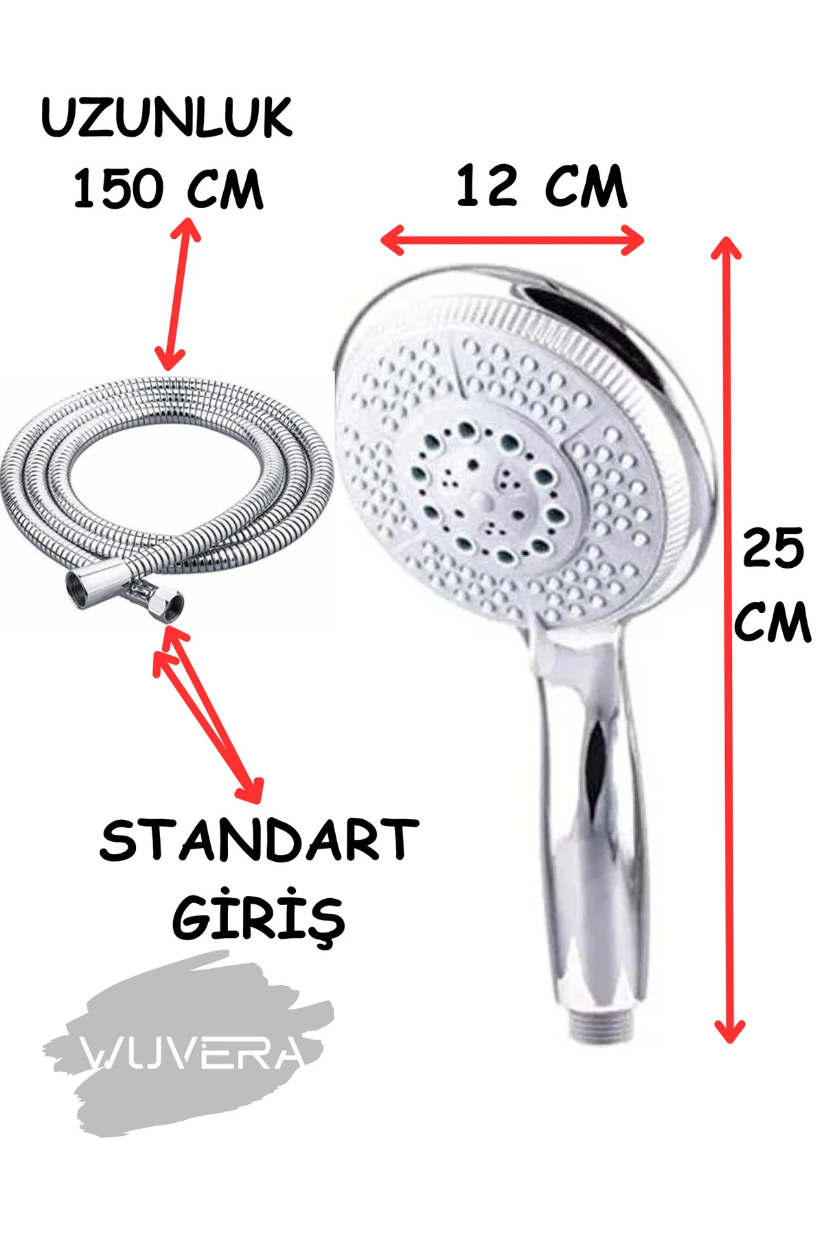 Fonksiyonlu Mega Elit Banyo Duş Başlığı ve Fıskiye, şık gri tasarım