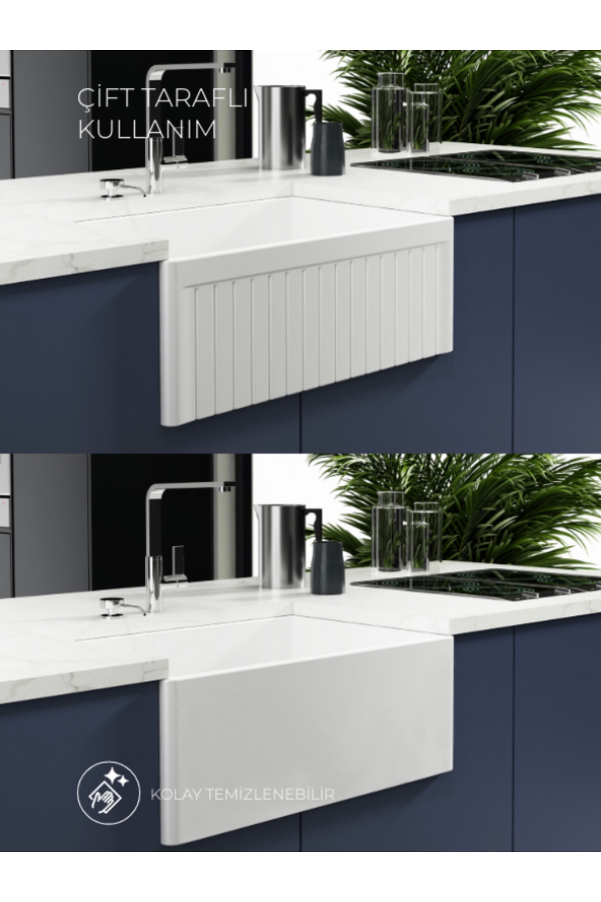 LEDRO 76cm Seramik Mutfak Eviyesi(SÜZGEÇ VE METAL IZGARA DAHİL)