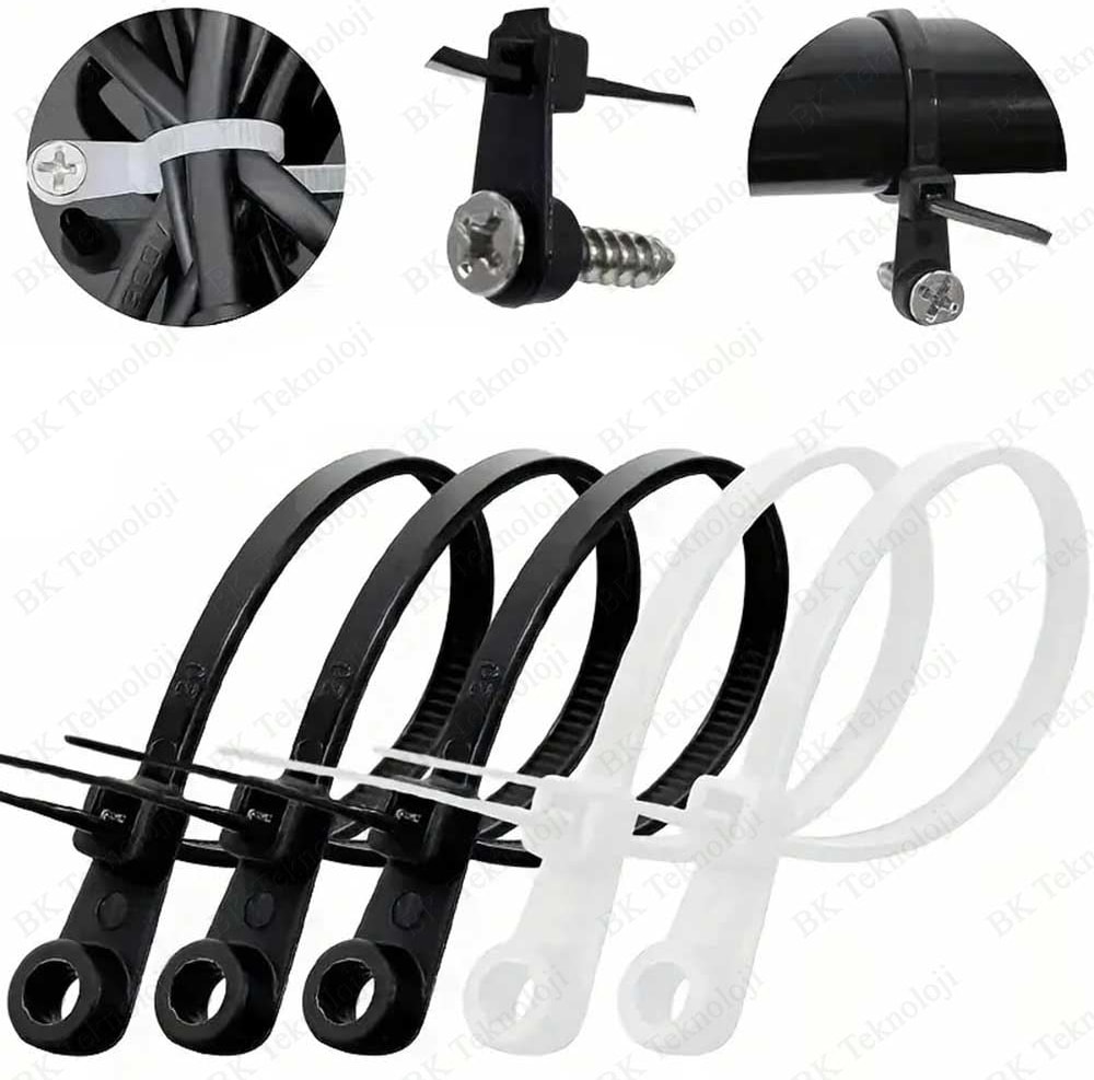 Delikli Vidalanabilir 2.5 x 100 mm Cırt Kablo Bağı 100 Adet Beyaz