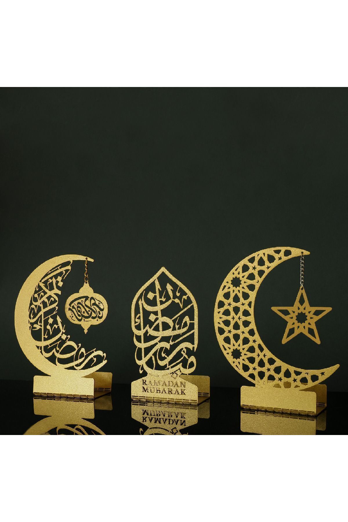 3'lü Metal Mübarek Ramazan Mumluk Seti - Altın - Hoşgeldin Ramazan Süsleri Ev Dekorasyon - Wamh099