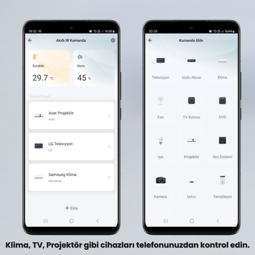 Tuya Uyumlu Dahili Sıcaklık ve Nem Sensörlü Akıllı Ir Kumanda ( Mobil Uygulama Üzerinden Klima, Tv Kontrol , Dahili Termostat Özelliği )