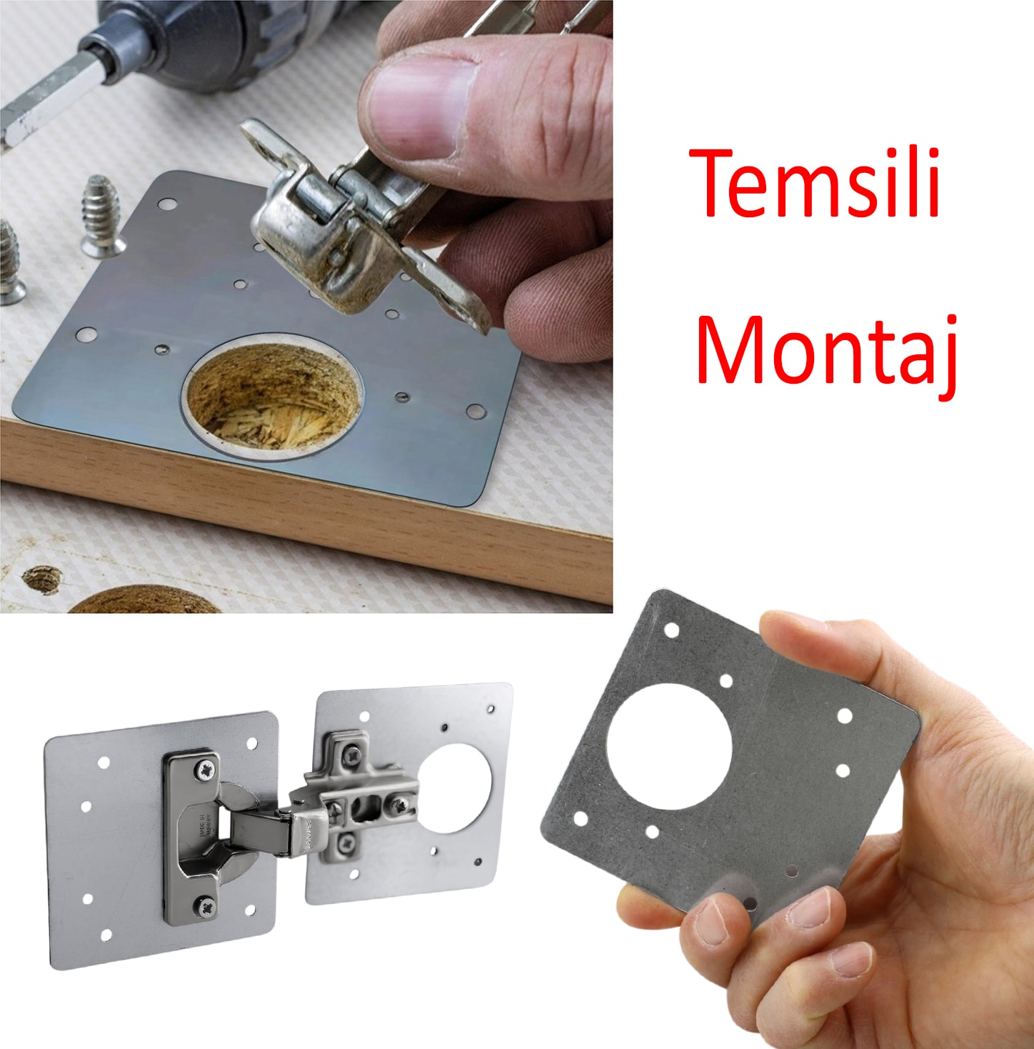 Dolap Kapak Taş Menteşe Tamir Sacı Nobel Pratik Onarım Kiti Yuva Saçı Tablası 8x8.5 cm 8 Adet