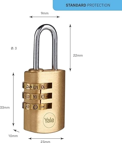 Y150B/22/120/2-22MM Şifreli Pirinç Asma Kilit 2'li Set - Standart Koruma - Çelik Halka - 3 Haneli Şifre