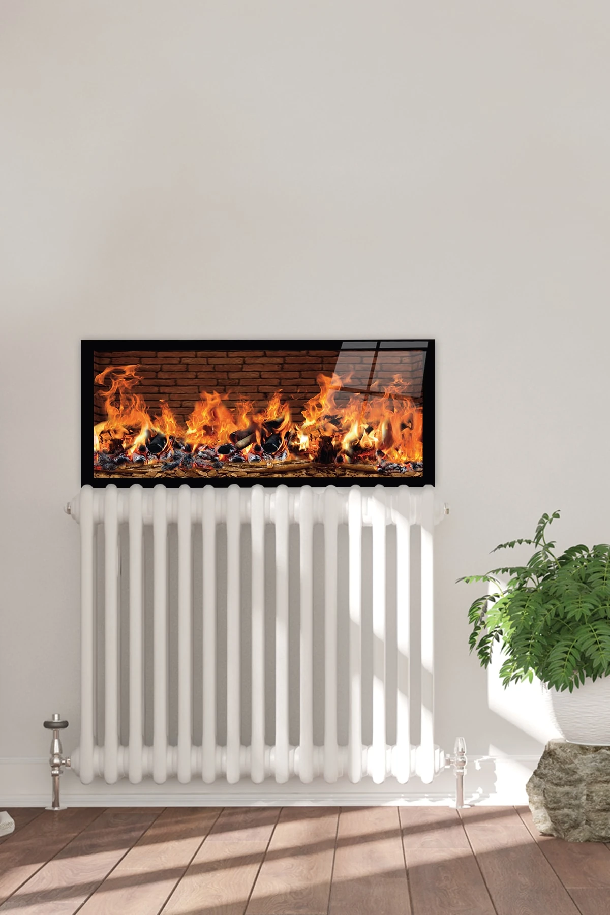 Petek Üstü Cam | Taşlı Şömine Görünümlü | 50cm X 120cm