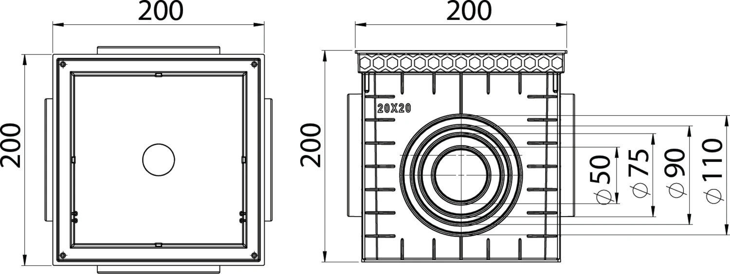 20X20 Plastik Rögar Kutusu + Düz Kapak