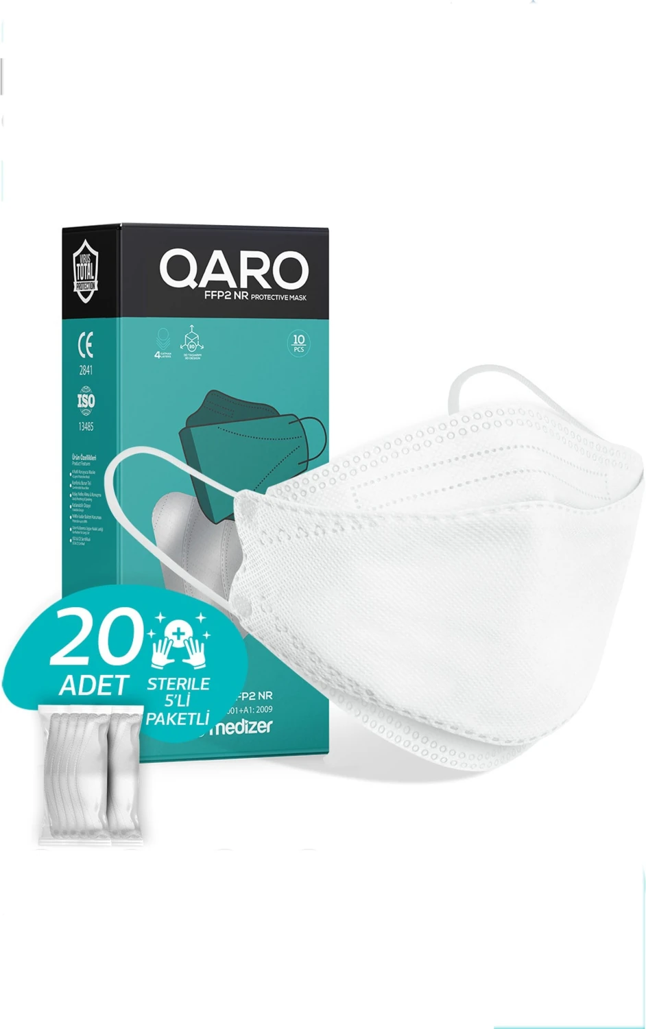 Qaro Beyaz Ffp2 Maske 20'li