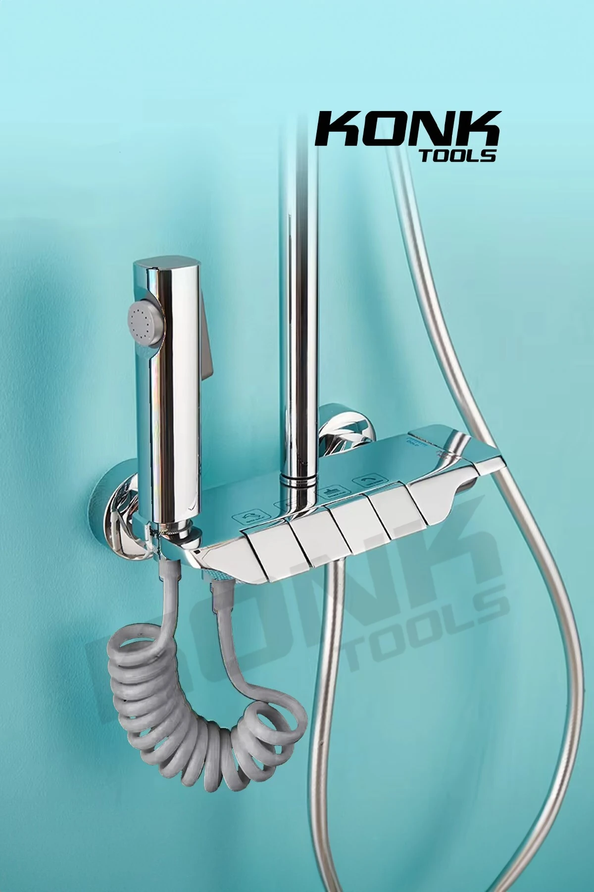 Piyano 5 Fonksiyonlu Krom Banyo Bataryalı Robot Duş Seti Tepe Duşu Duş Seti 130 cm