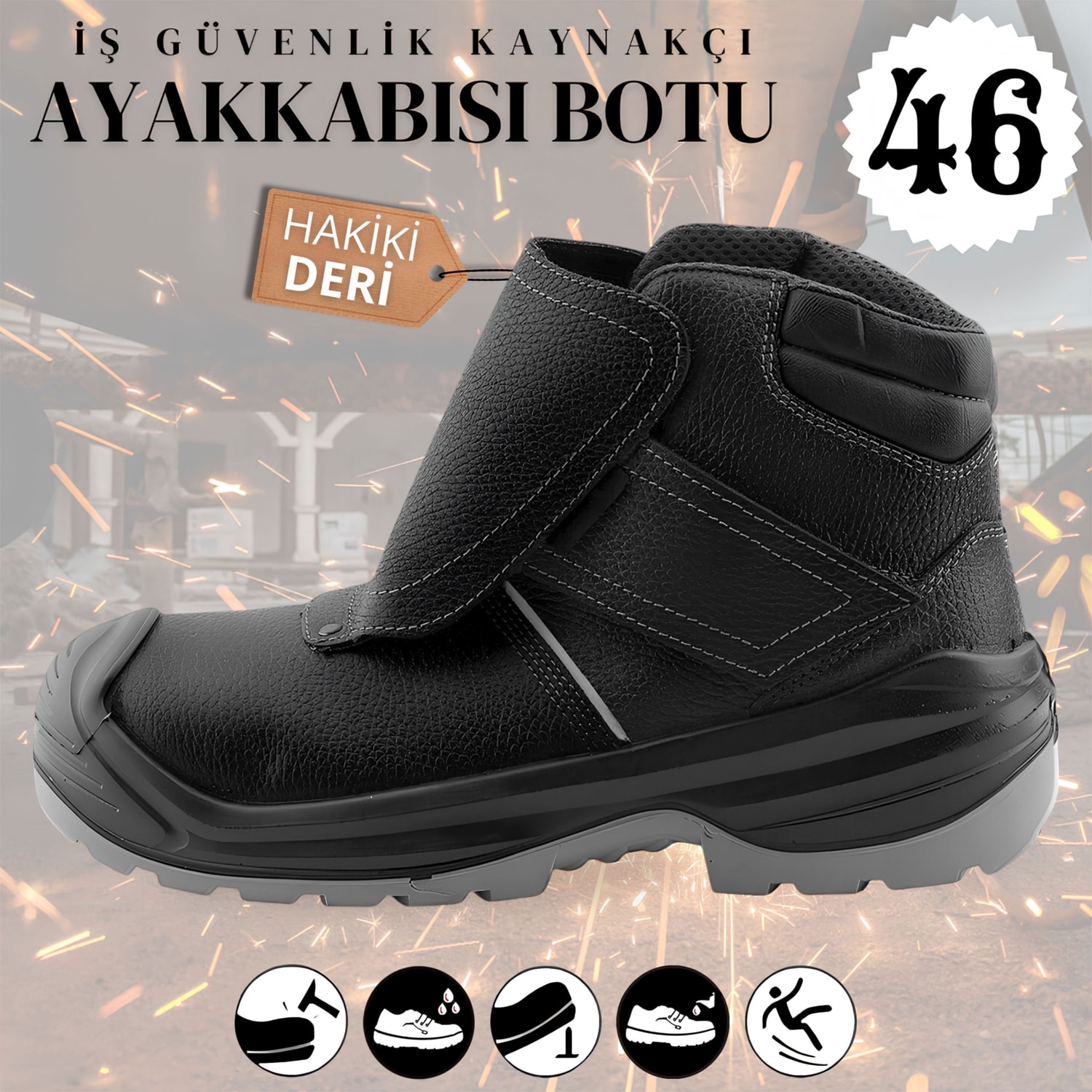 Iş Botu Kaynak Ayakkabısı Hakiki Deri 46 Numara Su Itici Karbonat Burunlu Inşaatçı Güvenlik Ayakkabı