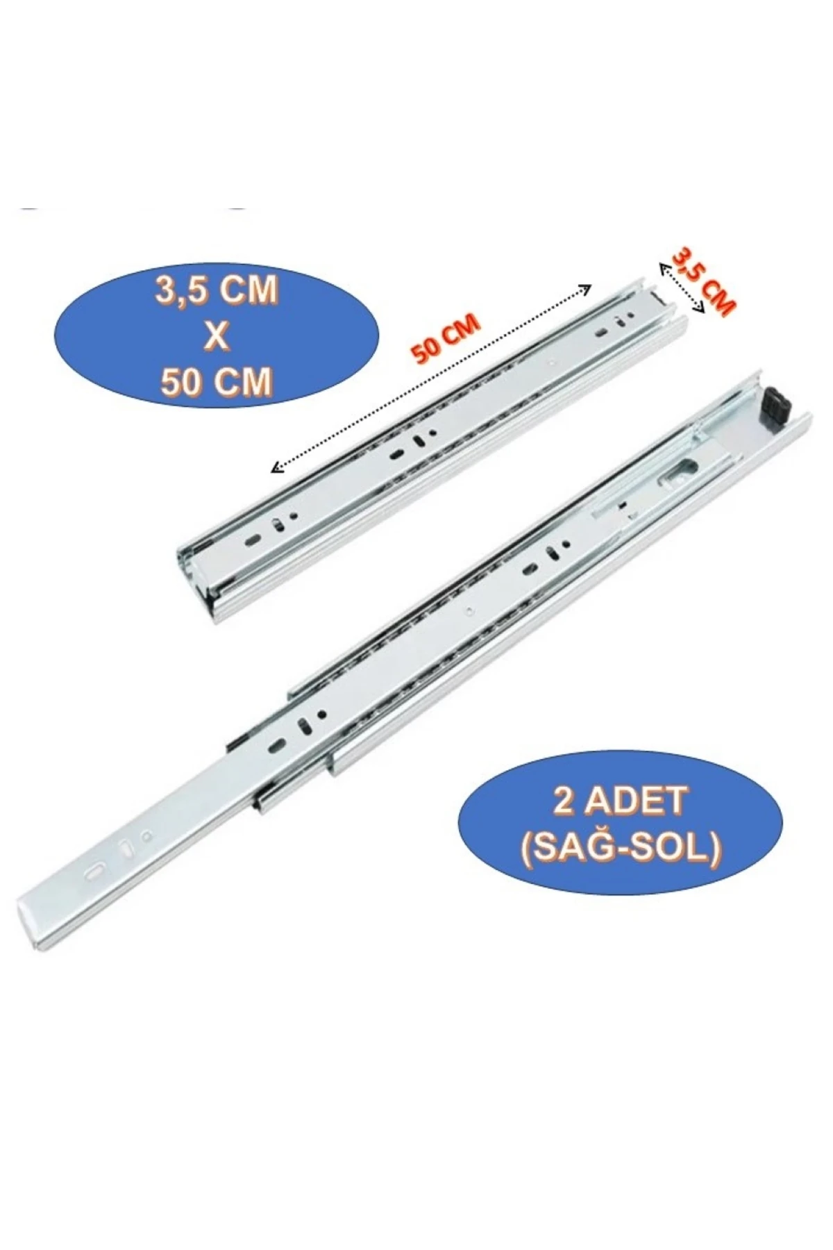 Teleskobik Ray Seti, Yüksek Kapasiteli, Dayanıklı Çekmece ve Dolap Rayları 1 Çift (3,5cm X 50cm)