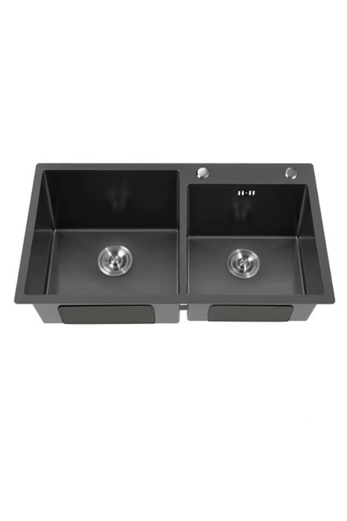 Mutfak Evyesi Paslanmaz Çelik Çizilmez 2 Gözlü Siyah Renk  78x45