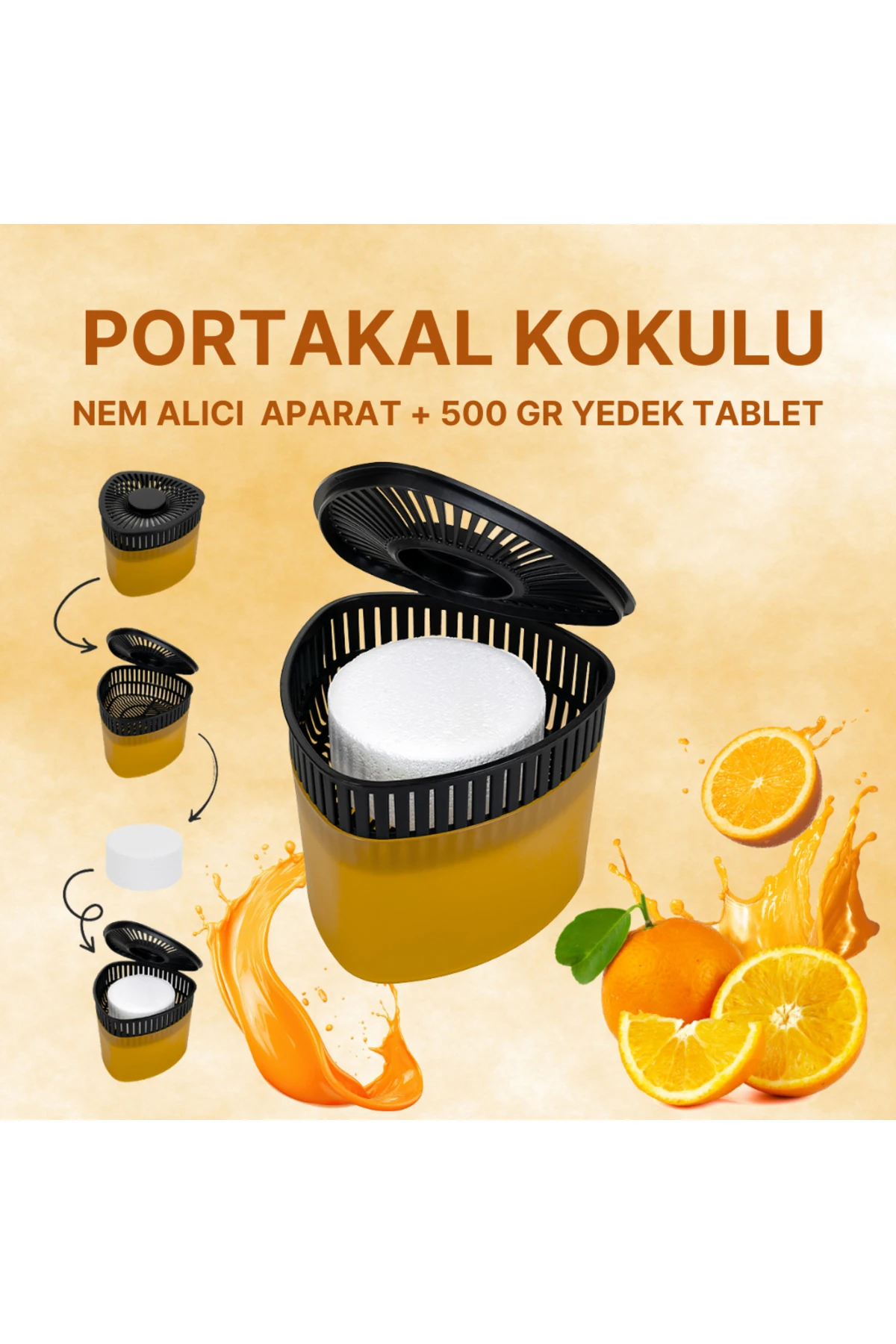Turuncu, Portakal Üçgen - Nem Alıcı Aparat + Rutubet Giderici Tablet (500 Gram)