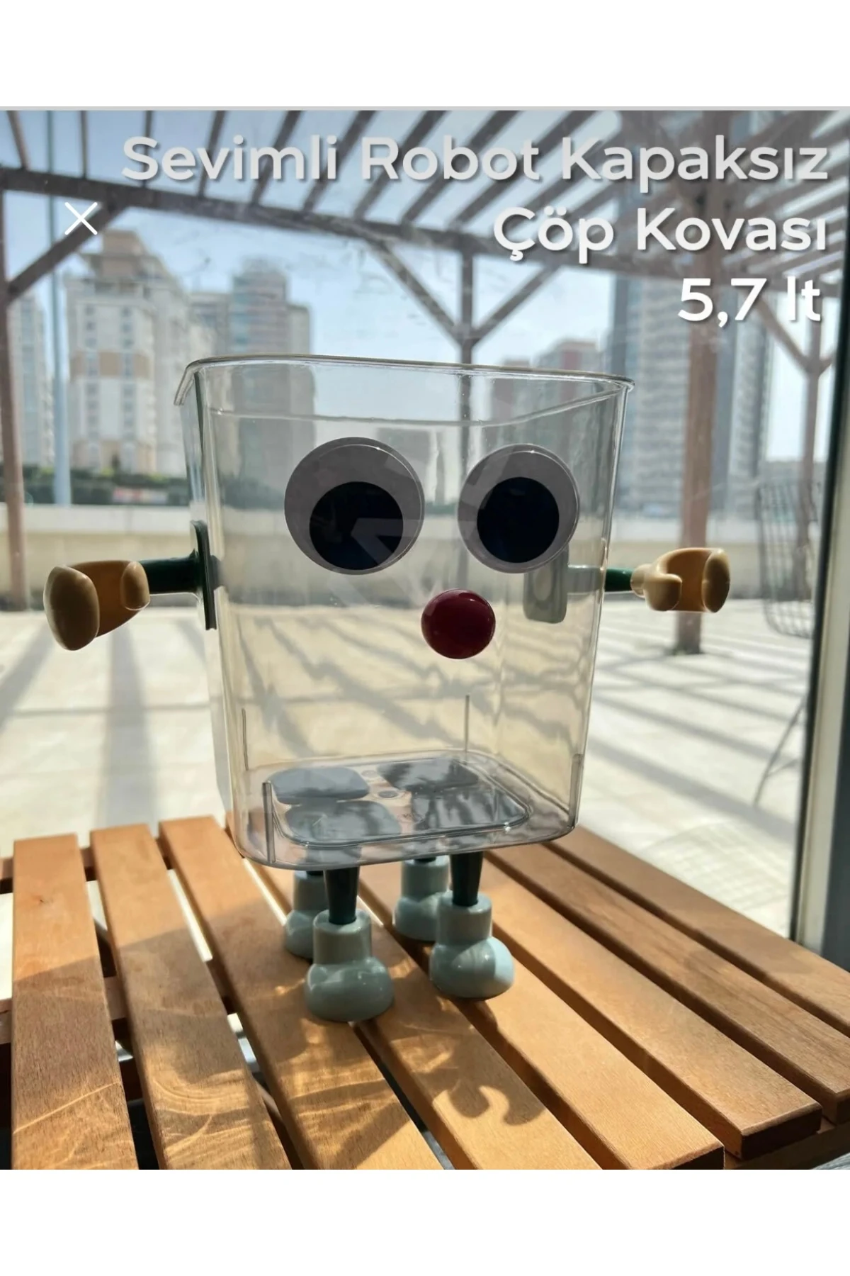 Oyuncak Kutusu Sepet Sevimli Robot Gülen Surat Çöp Kovası Stickerlı | Kapaksız 5,7 Litre Antrasit