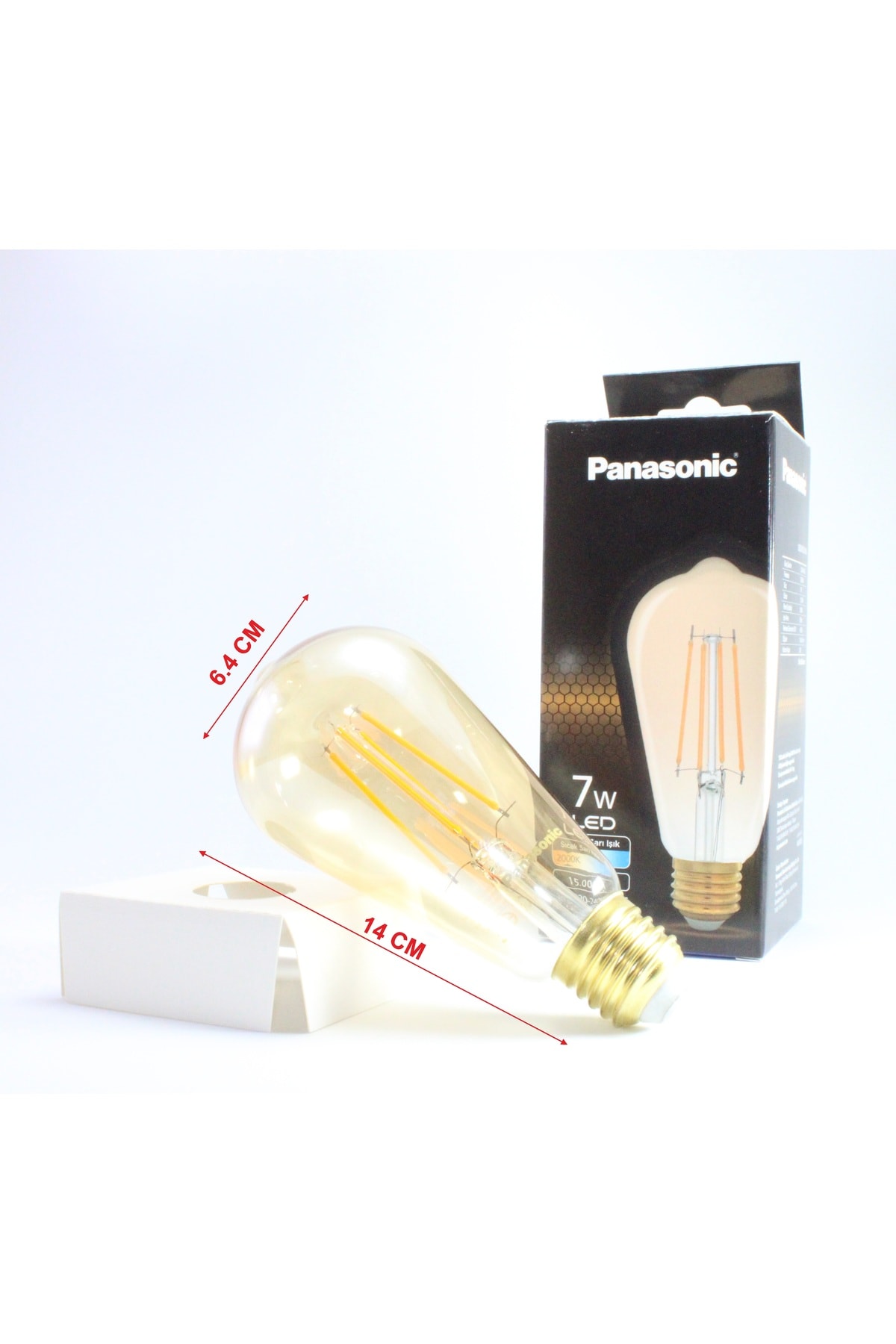 E27 Filaman Rustik Büyük Boy Ampül 630lm 2000k Gold Sıcak Sarı Işık 14*6.4 Cm