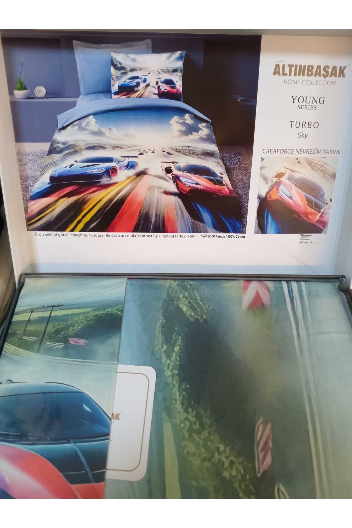 %100 Pamuk Ranforce Tek Kişilik Nevresim Takımı Turbo Sky