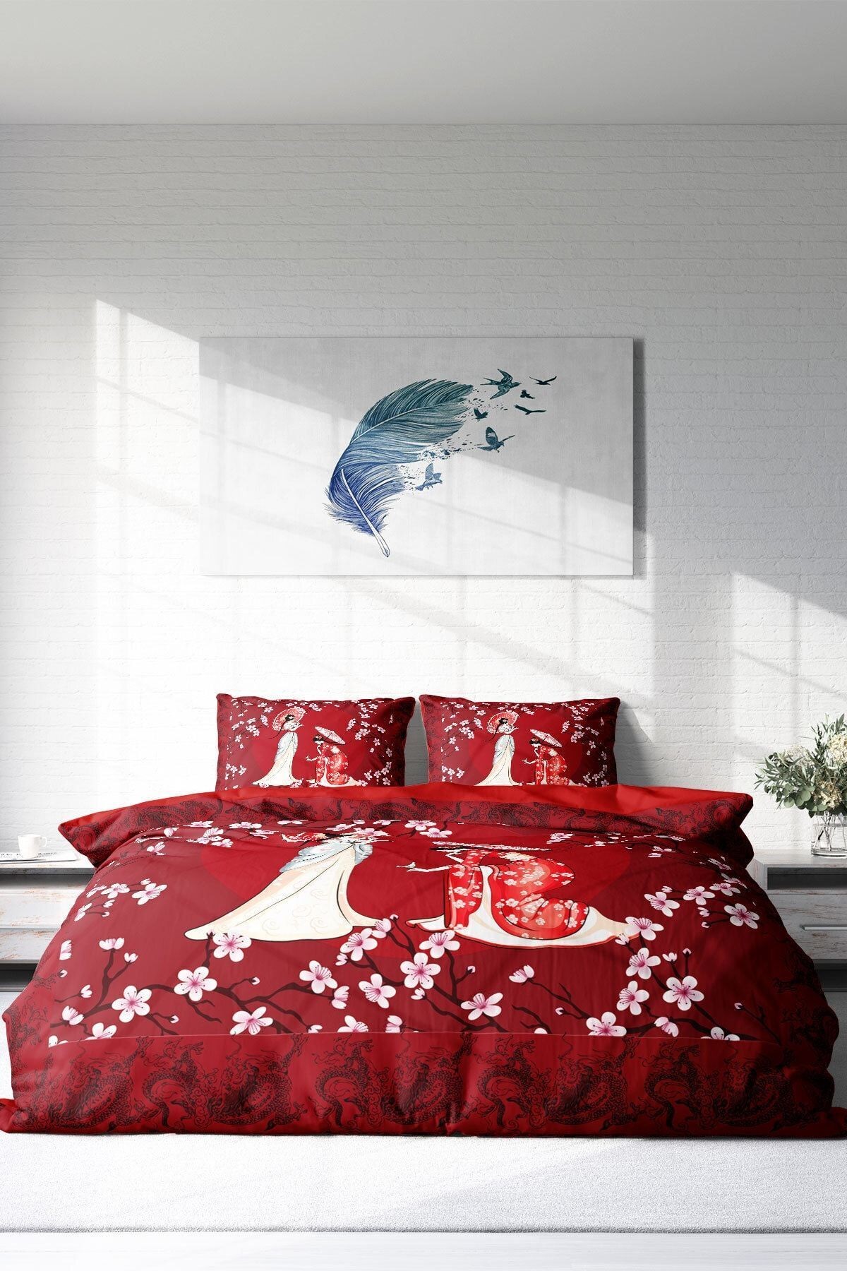 Japan Style 3d Pamuk Saten Çift Kişilik Nevresim Takımı