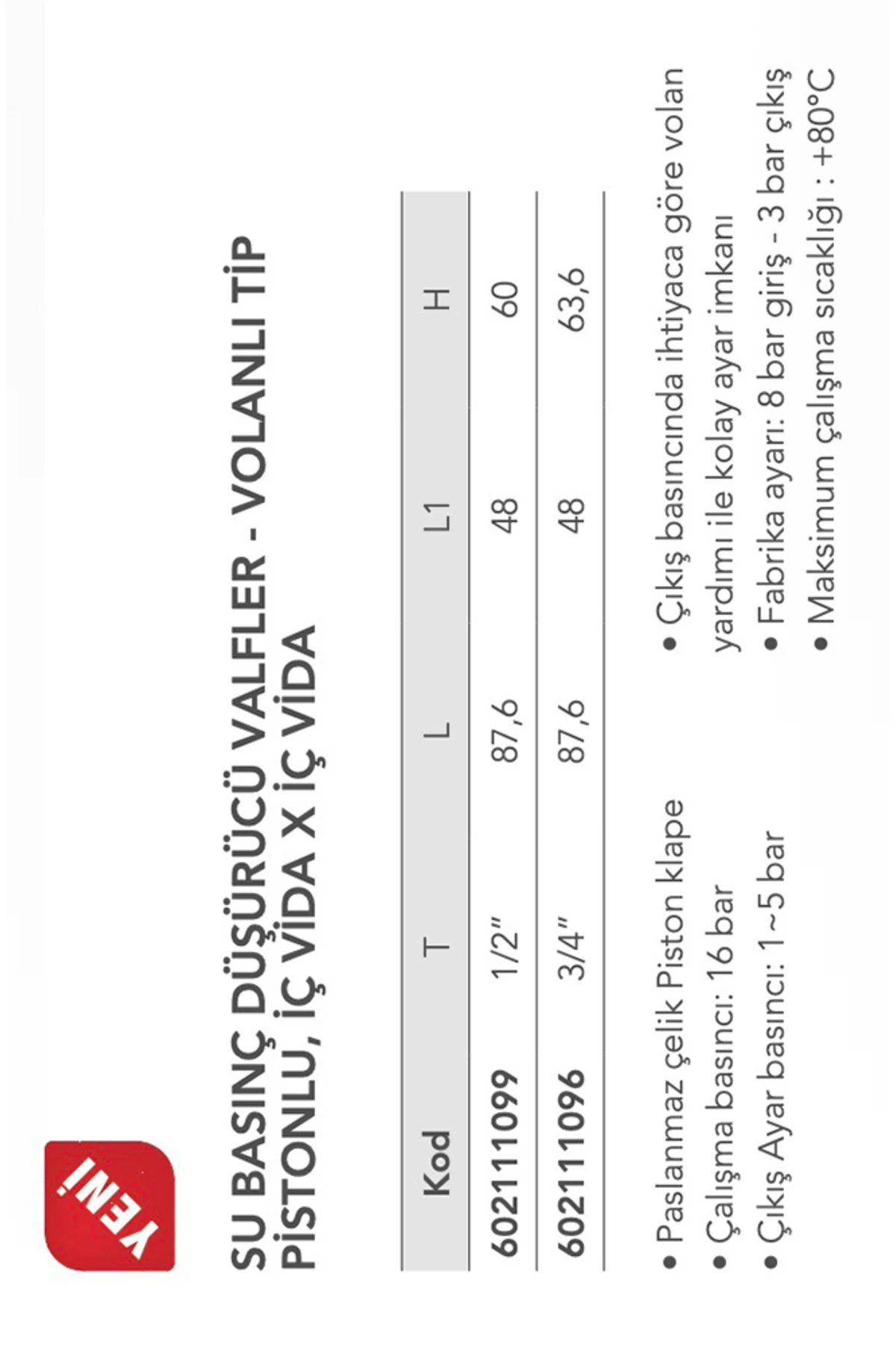Basınç Düşürücü Valf 3/4" Volanlı Tip Vida X Iç Vida 602111096