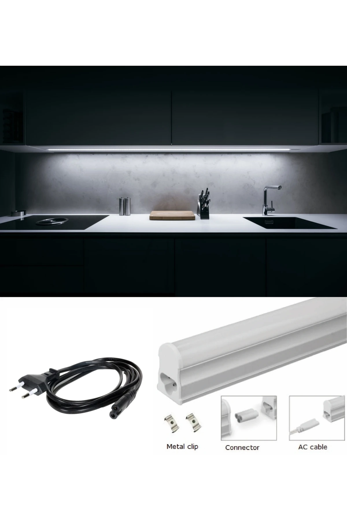 120 cm uzunlukta anahtarlı, birbirine eklenebilir mutfak tezgah aydınlatma seti