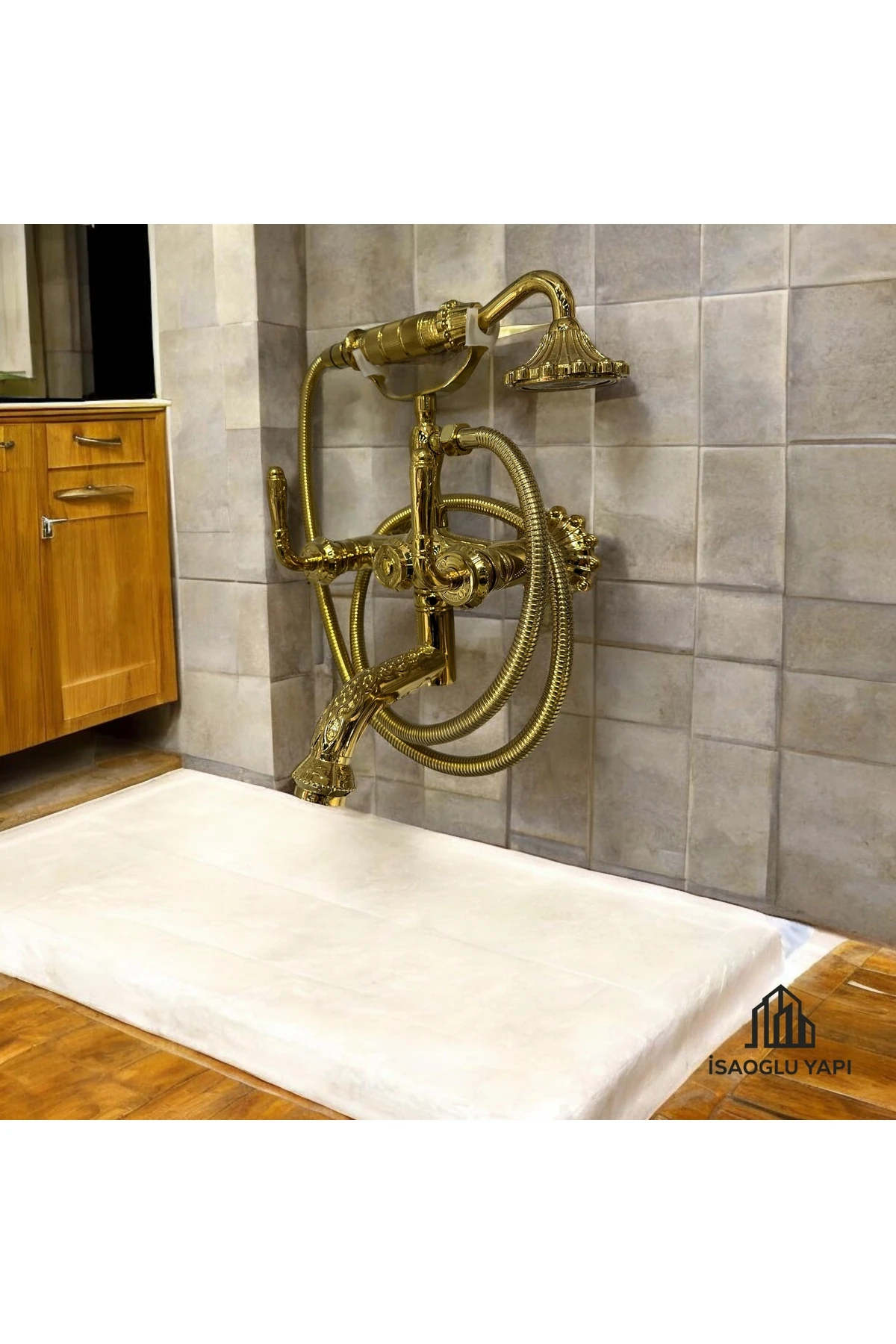 Gold Rustik Duş Seti Pirinç Materyal Eskitme Gold Duş Seti