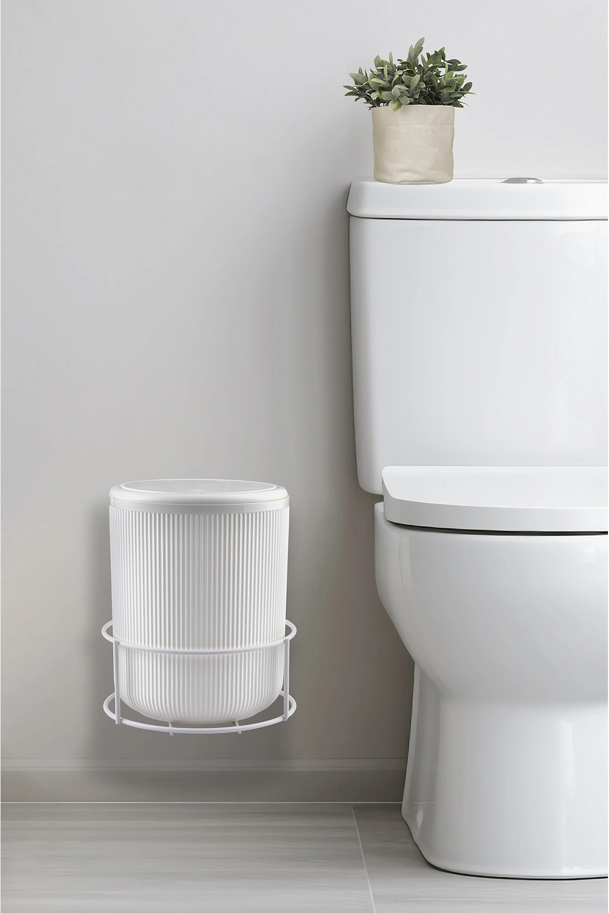 Beyaz Eko Magic Askılı Yuvarlak Mina Çöp Kovası