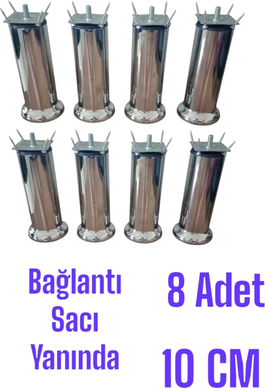 10 cm Mobilya Kanepe Koltuk Baza Yatak Çekyat Yükseltme Ayağı M8 Bağlantı Aparatlı Metal Ayaklar (8 Adet)