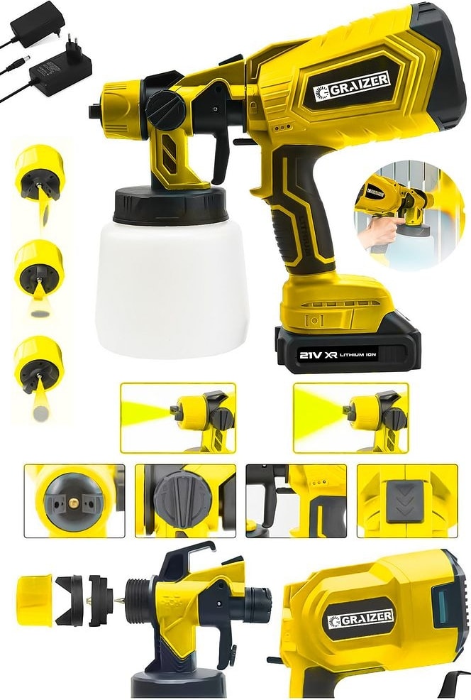 Powerforge 21V Çift Akülü 300 mm Vernik Sprey Boya Püskürtme Makinesi-Sarı