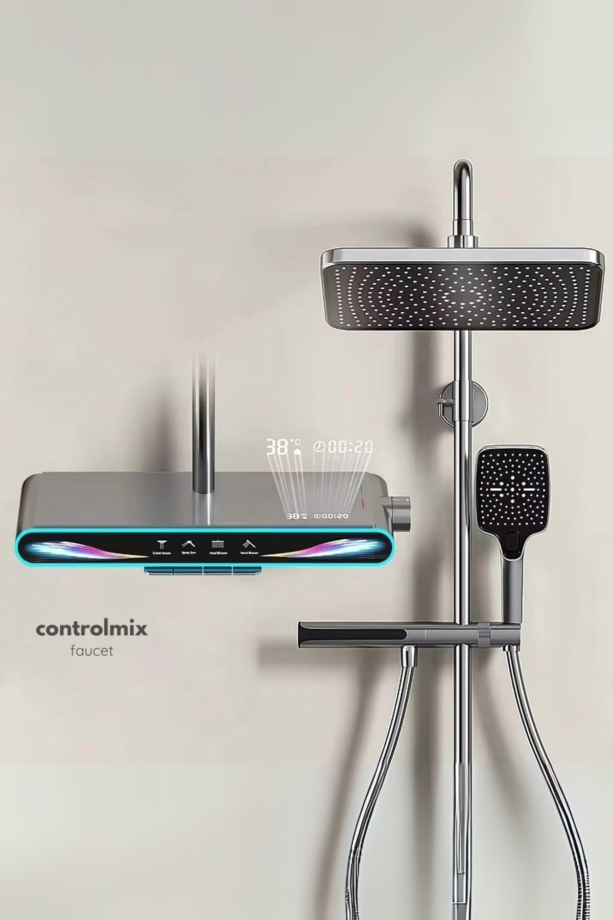 LÜX DİJİTAL GÖSTERGELİ VE LEDLİ 5 FONKSİYONLU PİYANO DUŞ SETİ PASLANMAZ