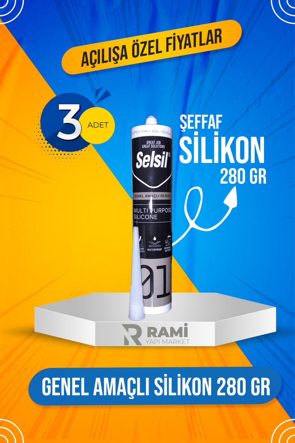 3'lü  Şeffaf Silikon 280GR