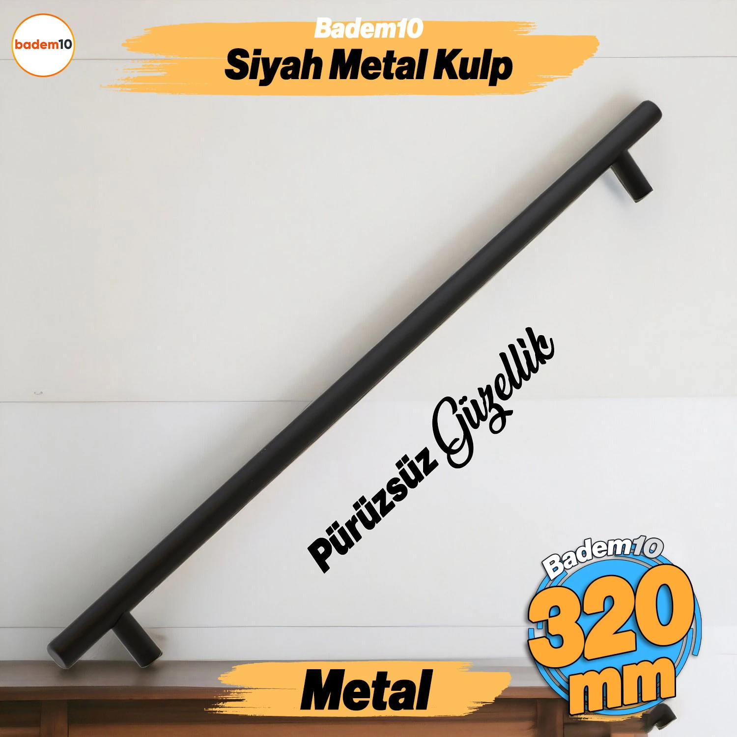 Çubuk Mat Siyah Metal Kulp 320 mm 320 cm Mobilya Mutfak Çekmece Dolap Dolabı Kulplar
