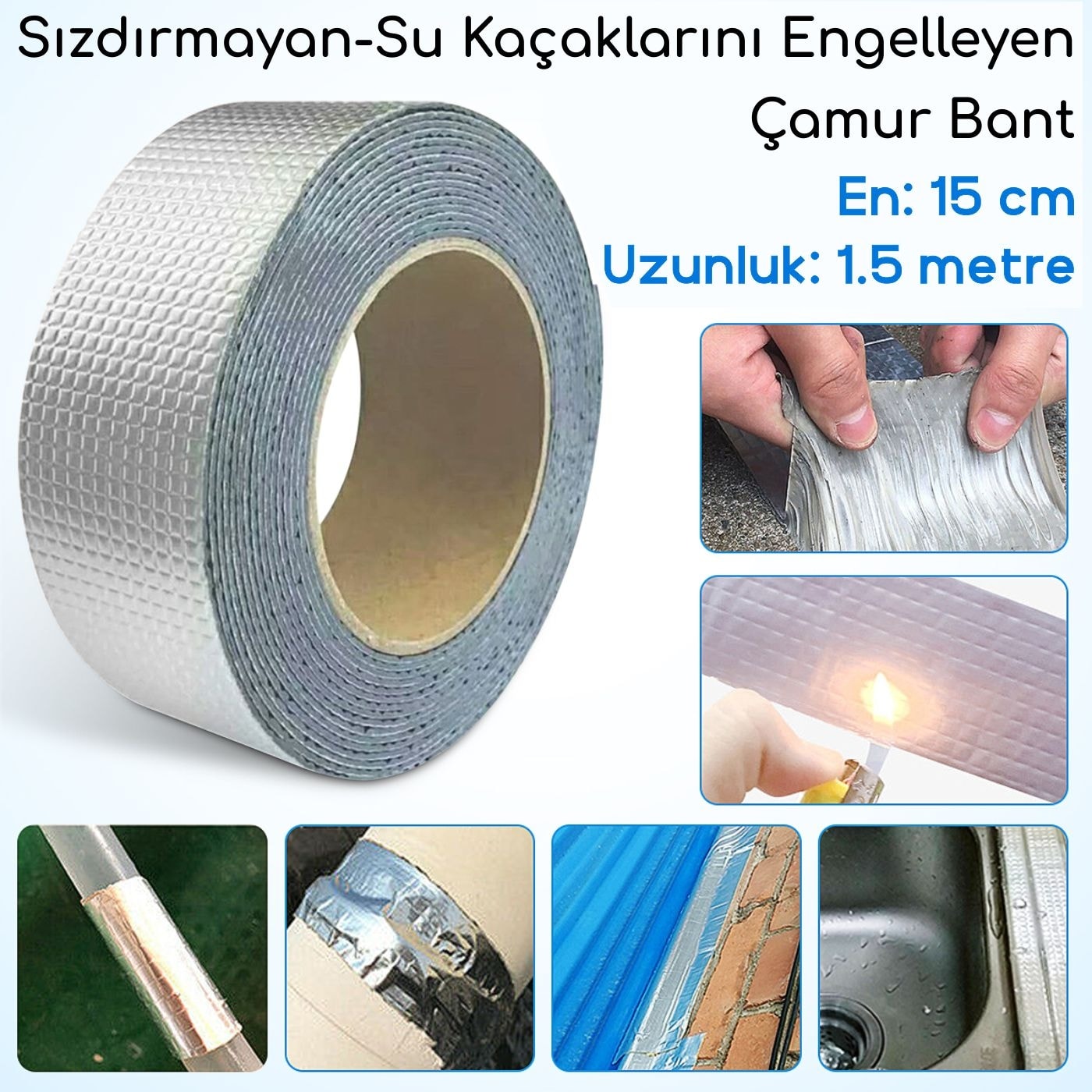 Sızdırmaz-Su Kaçırmaz-Isıya Dayanıklı Çamur Bant-9.6cmx1.5m-Folyo Kaplı-Kullanımı Kolay-Pratik Çözüm
