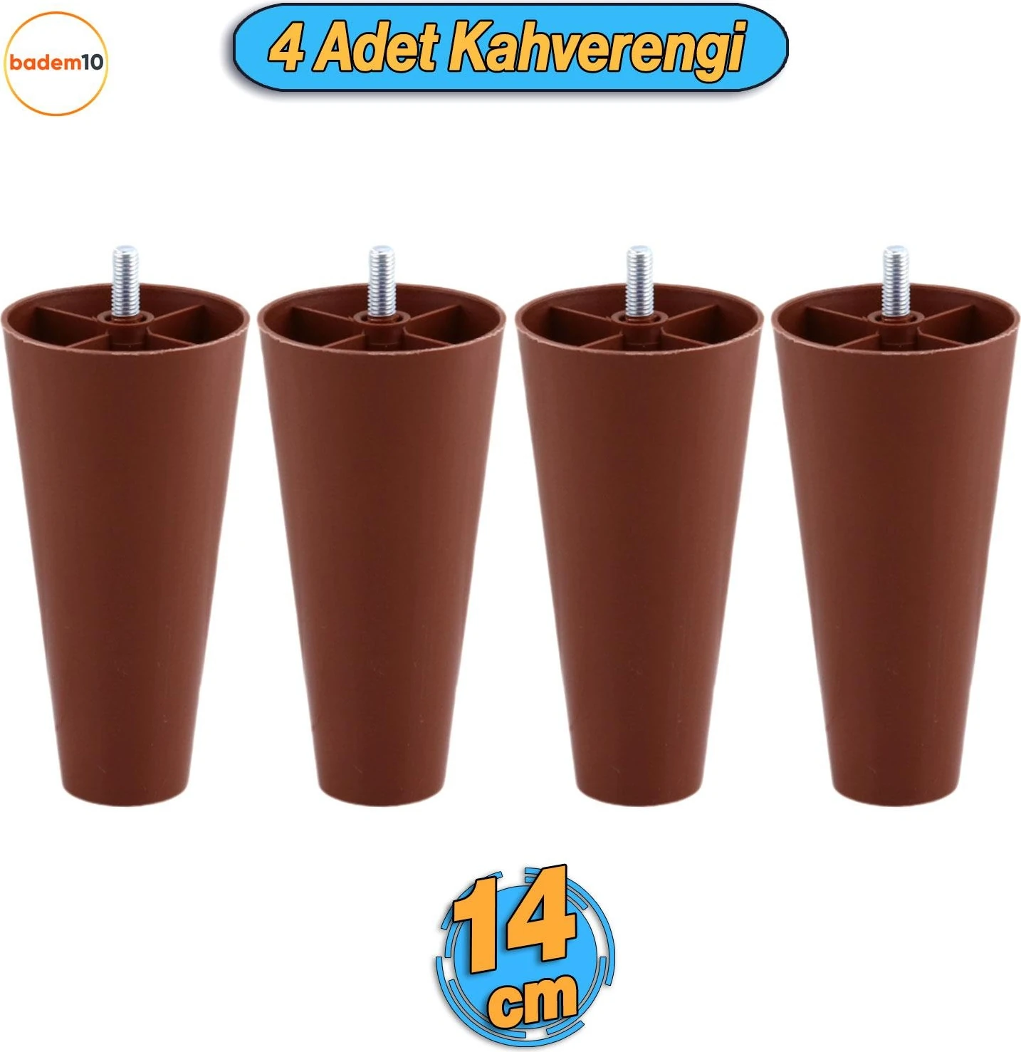 4 Adet Vidalı Düz 14 Cm Kahve Plastik Mobilya Yükseltme Yükseltici Koltuk Kanepe Baza Ayağı