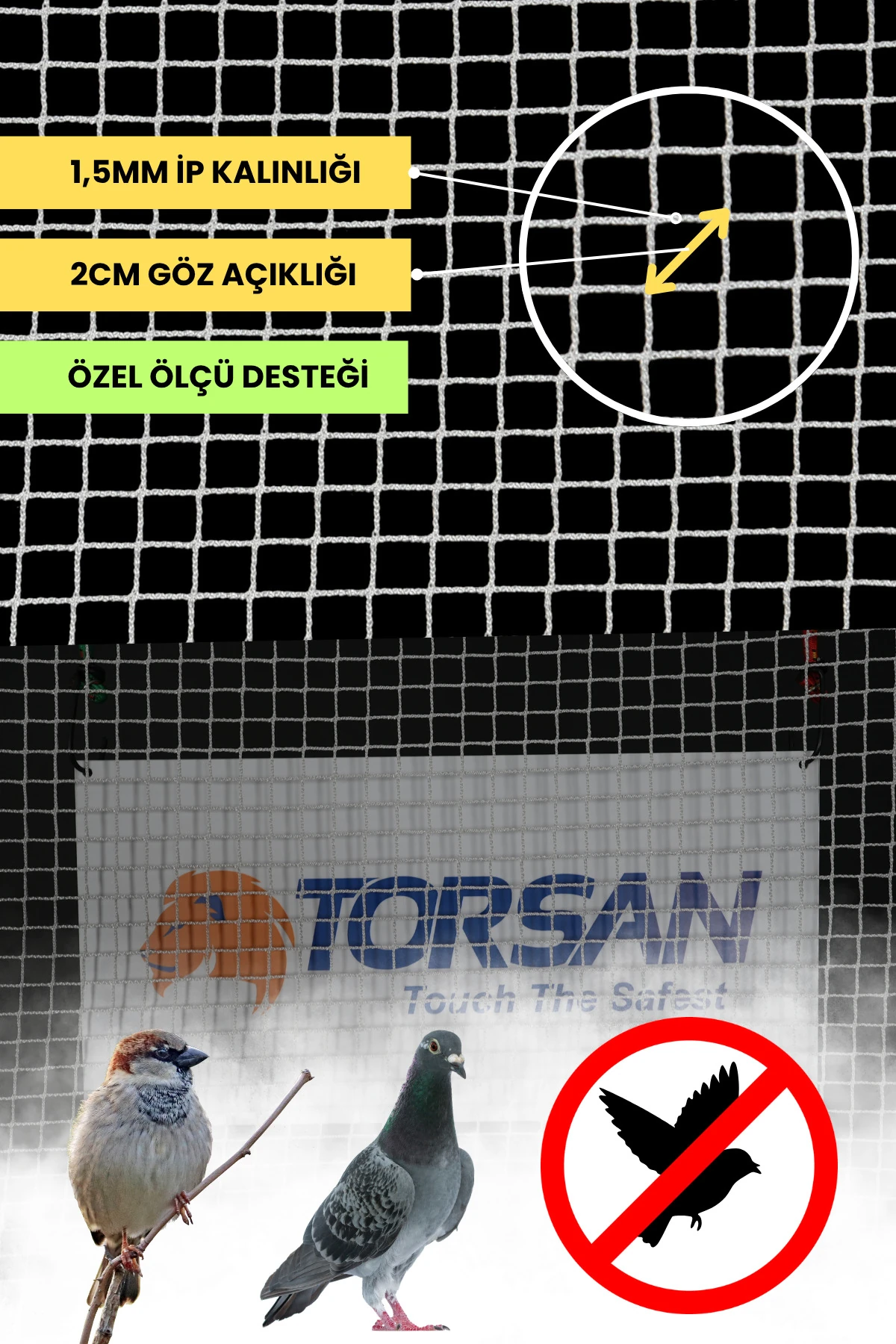 Kuş Ağı – 2 cm Gözli – Kuş Filesi – 1,5 mm İp – Beyaz Renk – Balkon ...