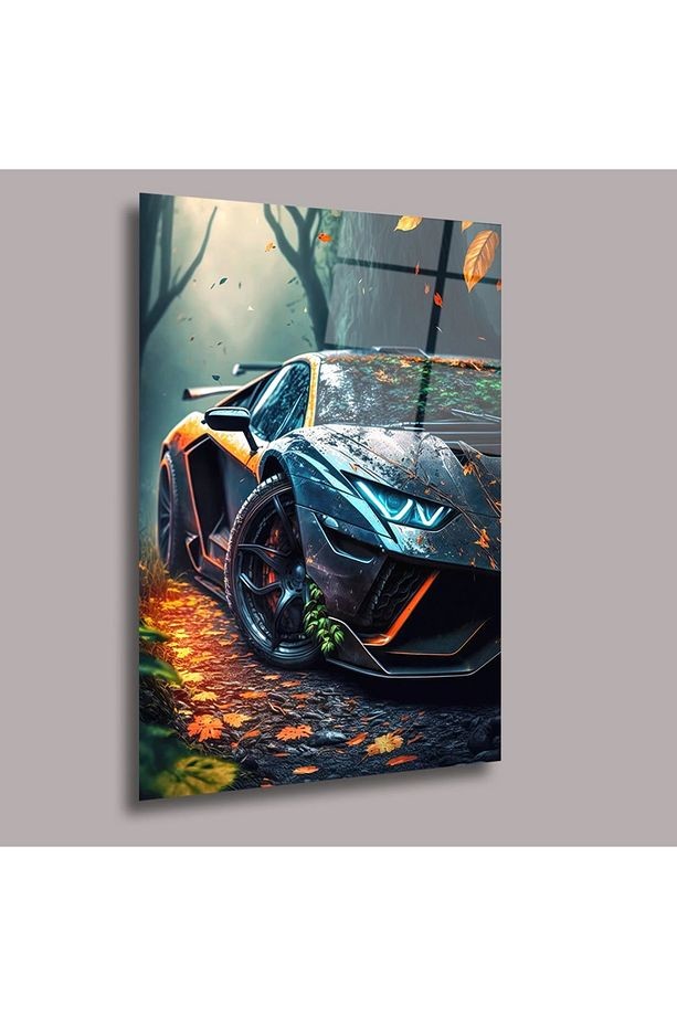 Led Farlı Lamborghini Araba Cam Tablo #PCT0640