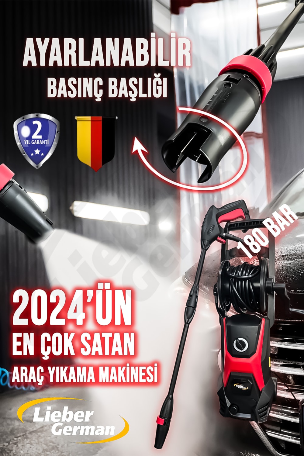 Teknoloji LYK180 Elektrikli Başlık Ayarlı Yüksek Basınçlı 180 Bar/psi Bahçe ve Oto Yıkama Makinesi