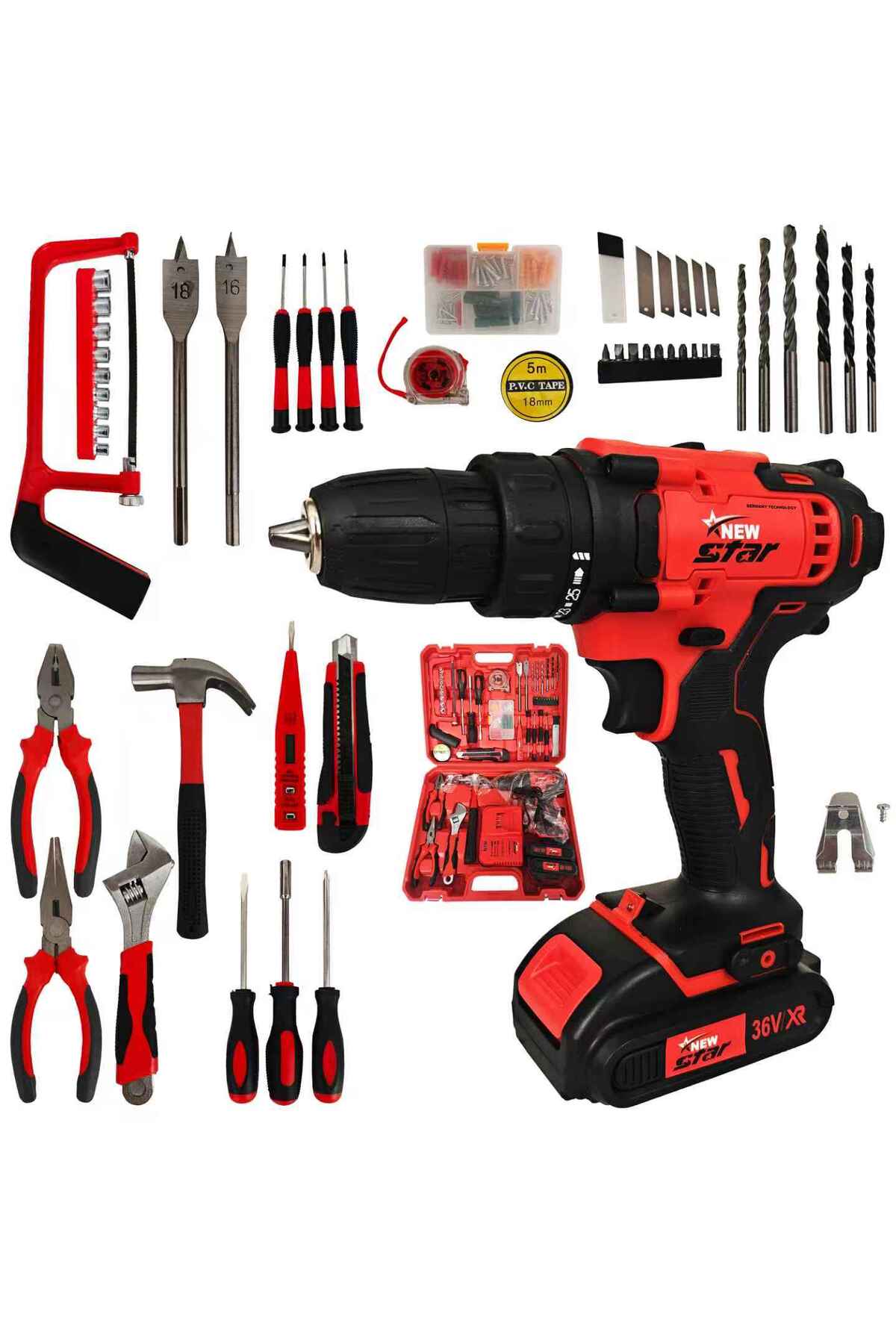 36 Vf 5 Ah Metal Sanziman Çift Akülü Sarjli Matkap 105 Parça Akülü Vidalama Set