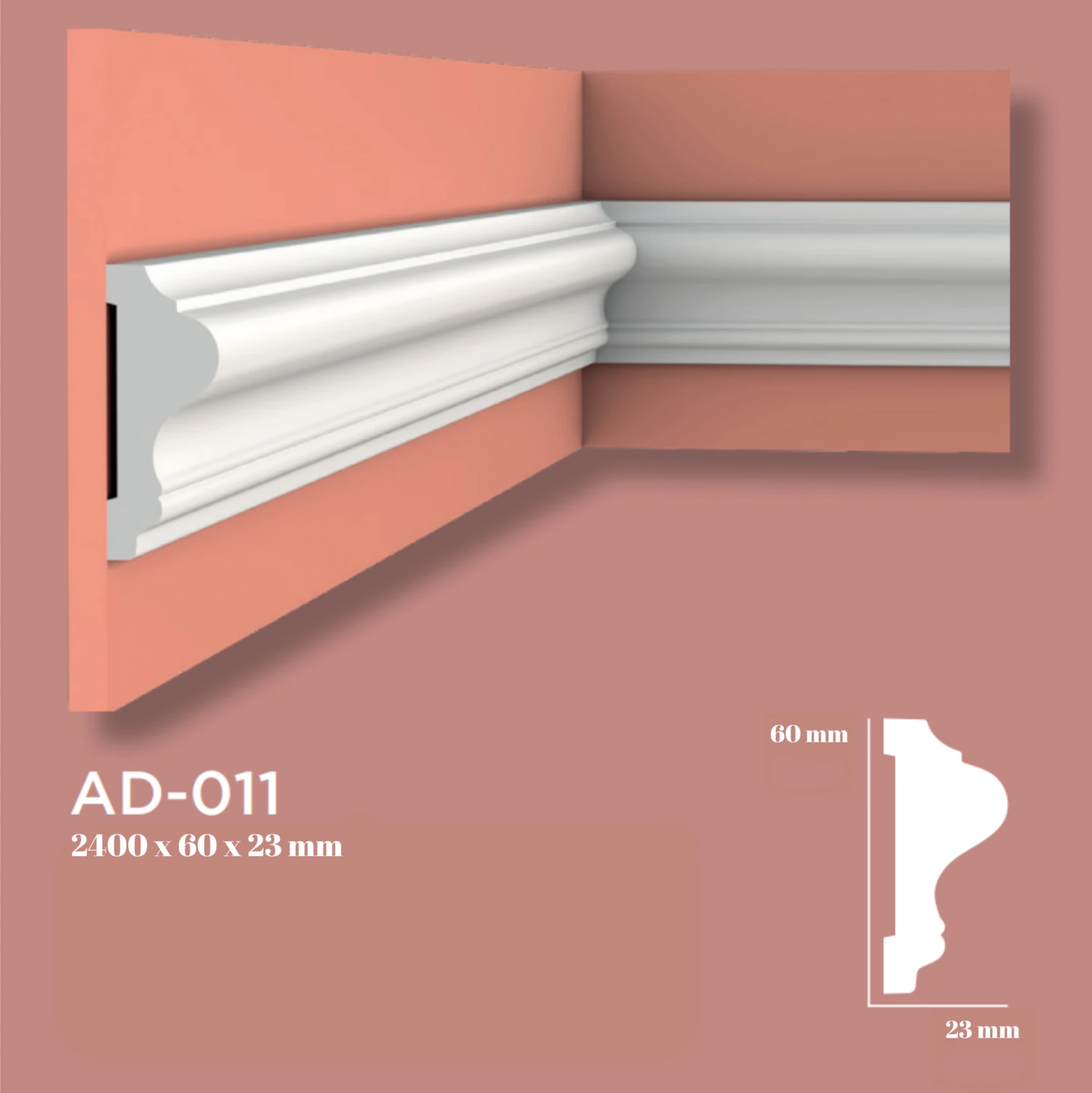 6 cm Boyanabilir Beyaz Duvar Çıtası Bordür, Sert Polimer Köpük Değildir 1 Boy Sipariş 240 Cm'dir