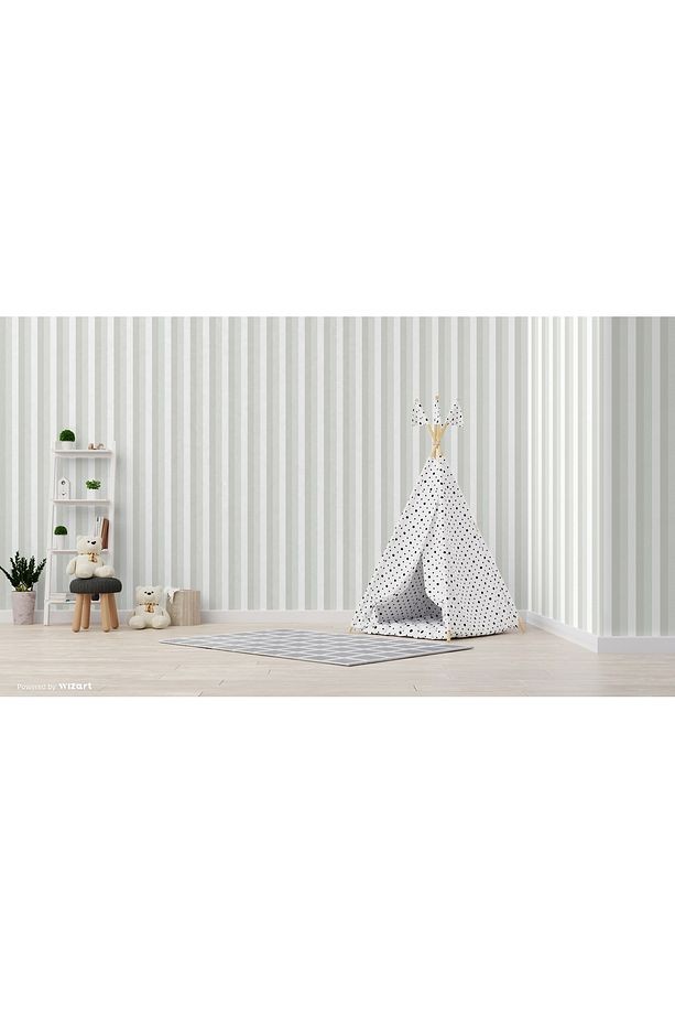 Ada Kids 8908-1 Duvar Kağıdı Gri Çizgili Beyaz